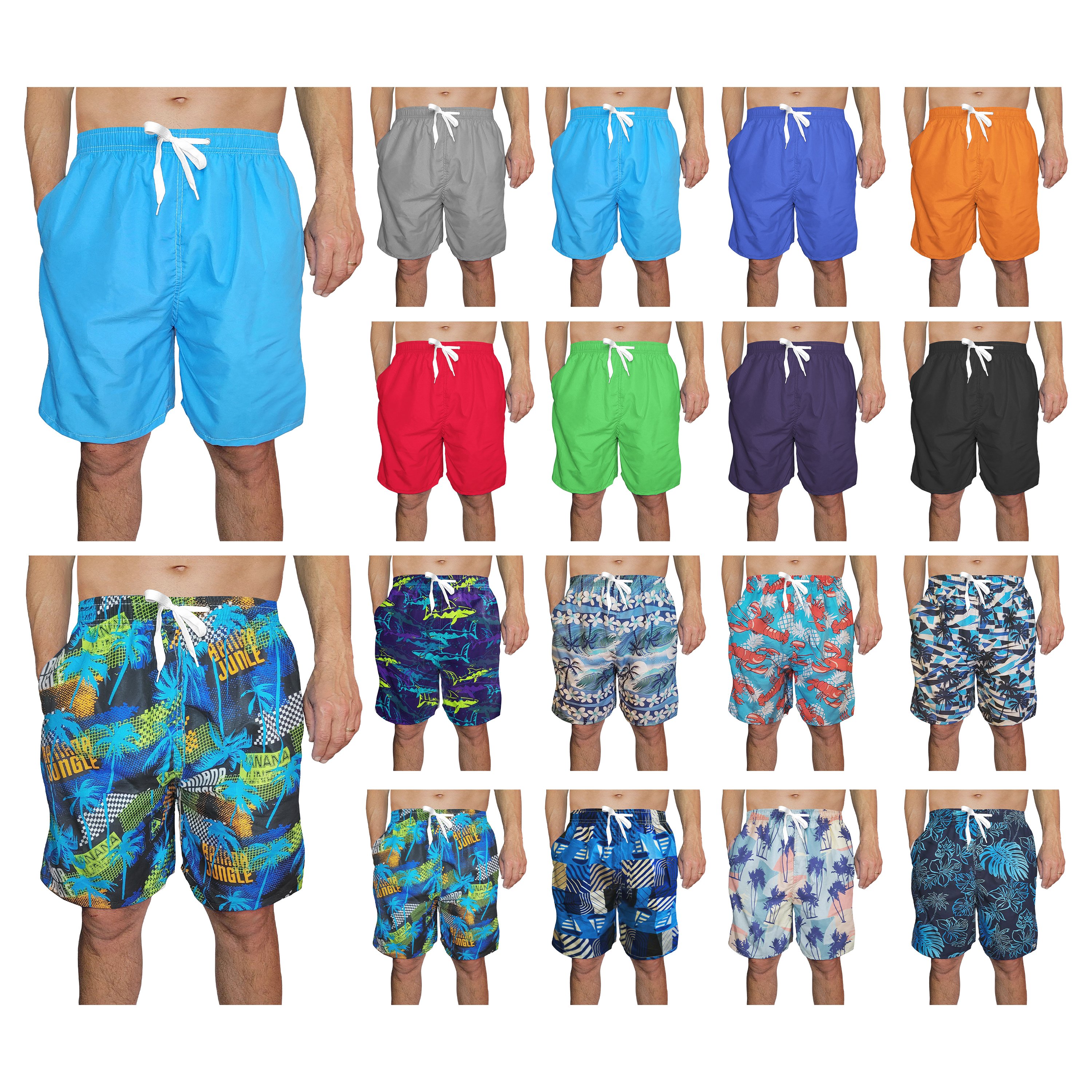 3-Pack: Men's Quick-Dry Solid & Printed Summer Beach Surf Board Swim Trunks Shorts - Large, Solid