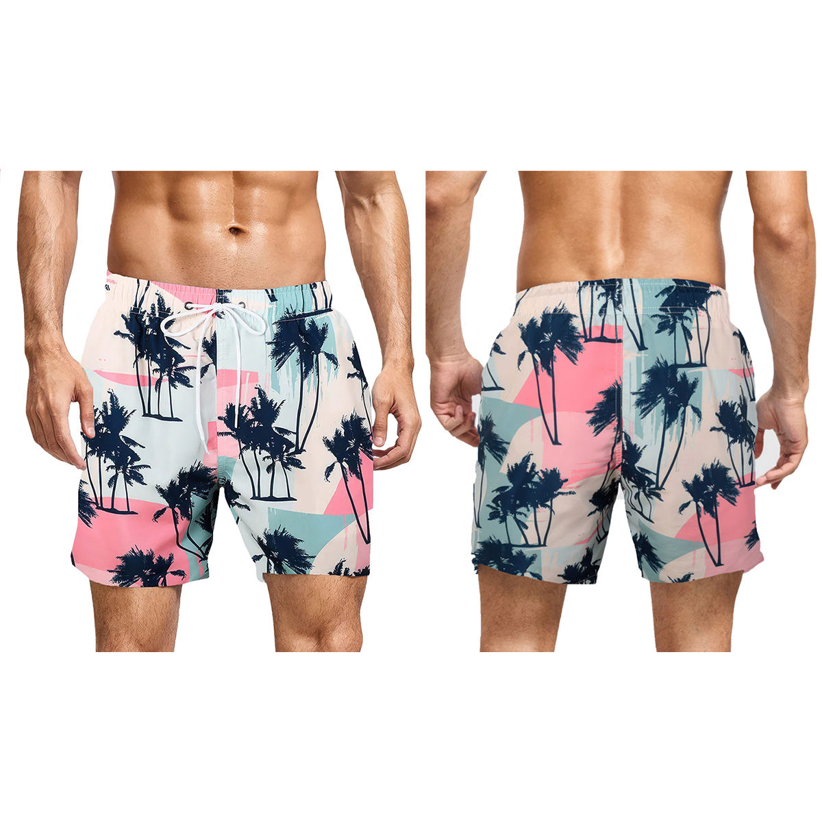 3-Pack: Men's Quick-Dry Solid & Printed Summer Beach Surf Board Swim Trunks Shorts - X-Large, Printed