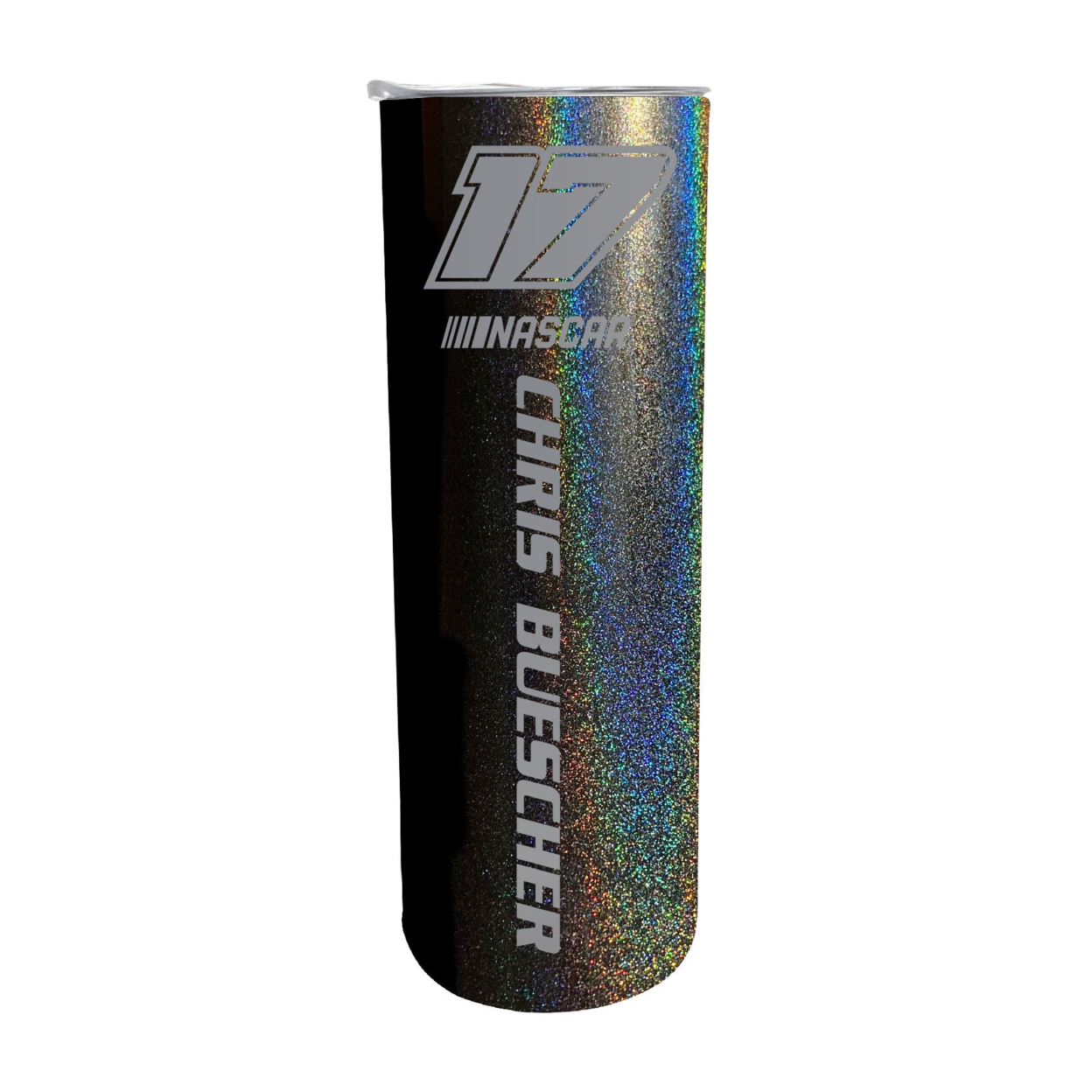 NASCAR #17 Chris Buescher 20 Oz Insulated Stainless Steel Skinny Tumbler - Rainbow Glitter Black