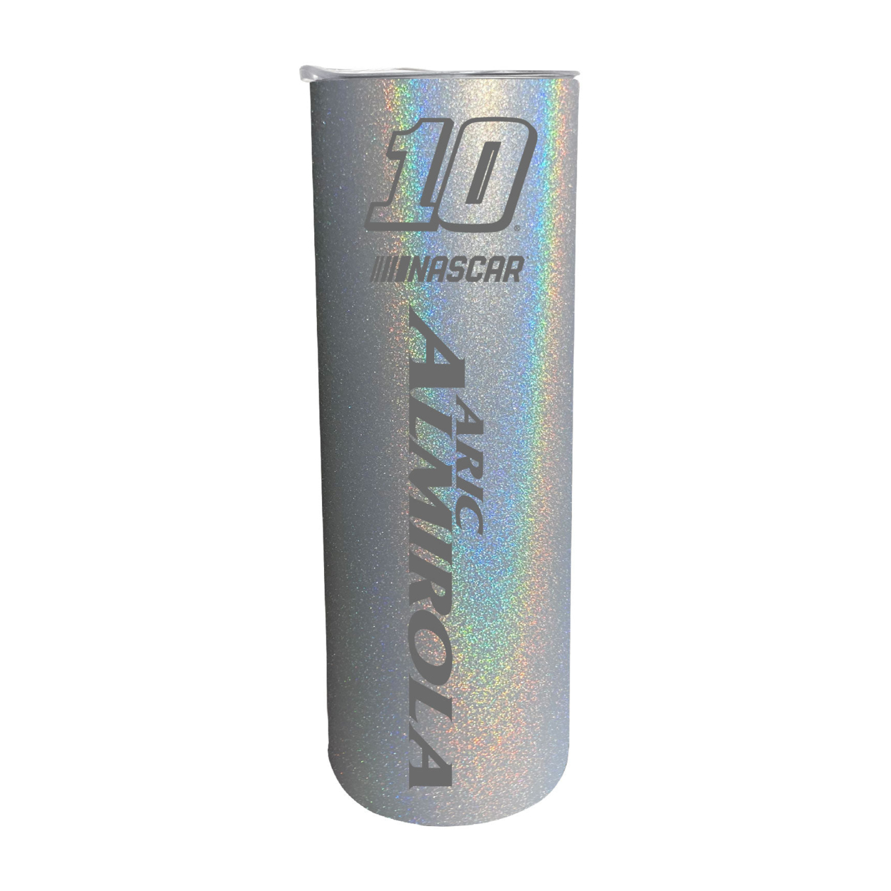 NASCAR #10 Aric Almirola 20 Oz Insulated Stainless Steel Skinny Tumbler - Rainbow Glitter Gray