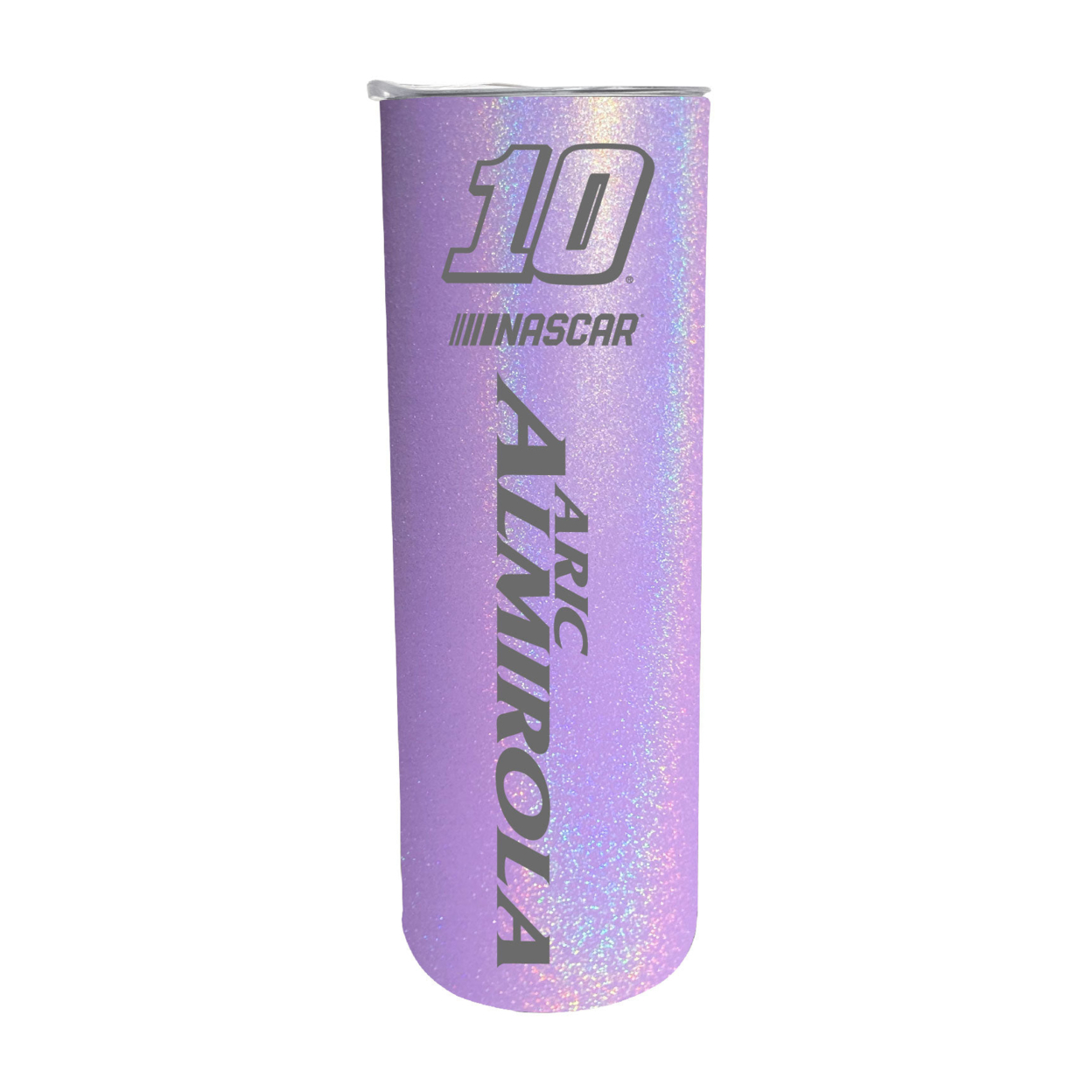 NASCAR #10 Aric Almirola 20 Oz Insulated Stainless Steel Skinny Tumbler - Rainbow Glitter Purple