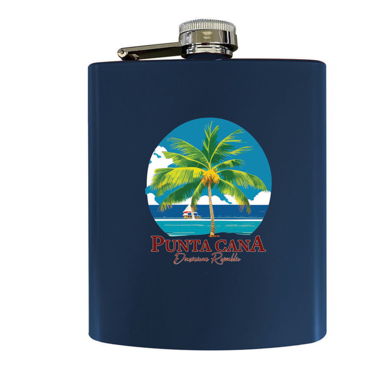 Punta Cana Dominican Republic Souvenir Matte Finish Stainless Steel 7 Oz Flask - Navy, PALM