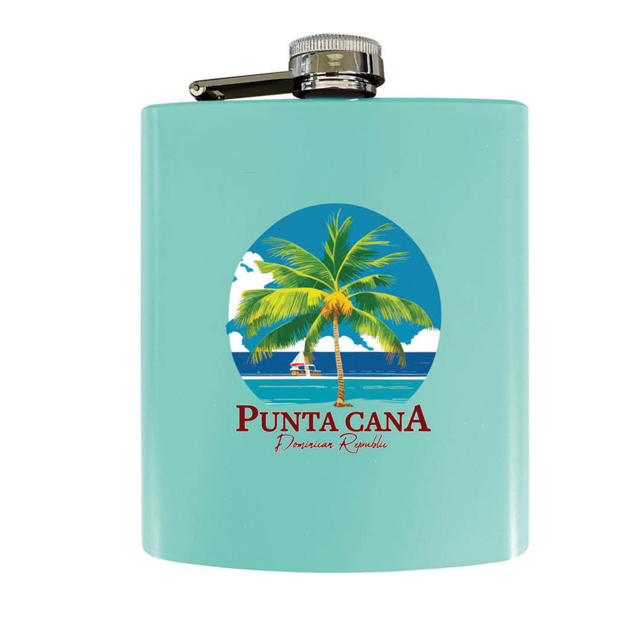 Punta Cana Dominican Republic Souvenir Matte Finish Stainless Steel 7 Oz Flask - Seafoam, PALM