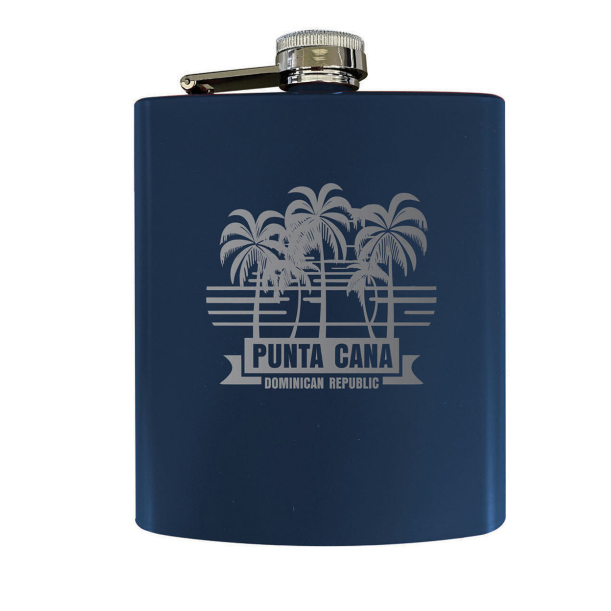 Punta Cana Dominican Republic Souvenir Engraved Matte Finish Stainless Steel 7 Oz Flask - Navy, PALM BEACH
