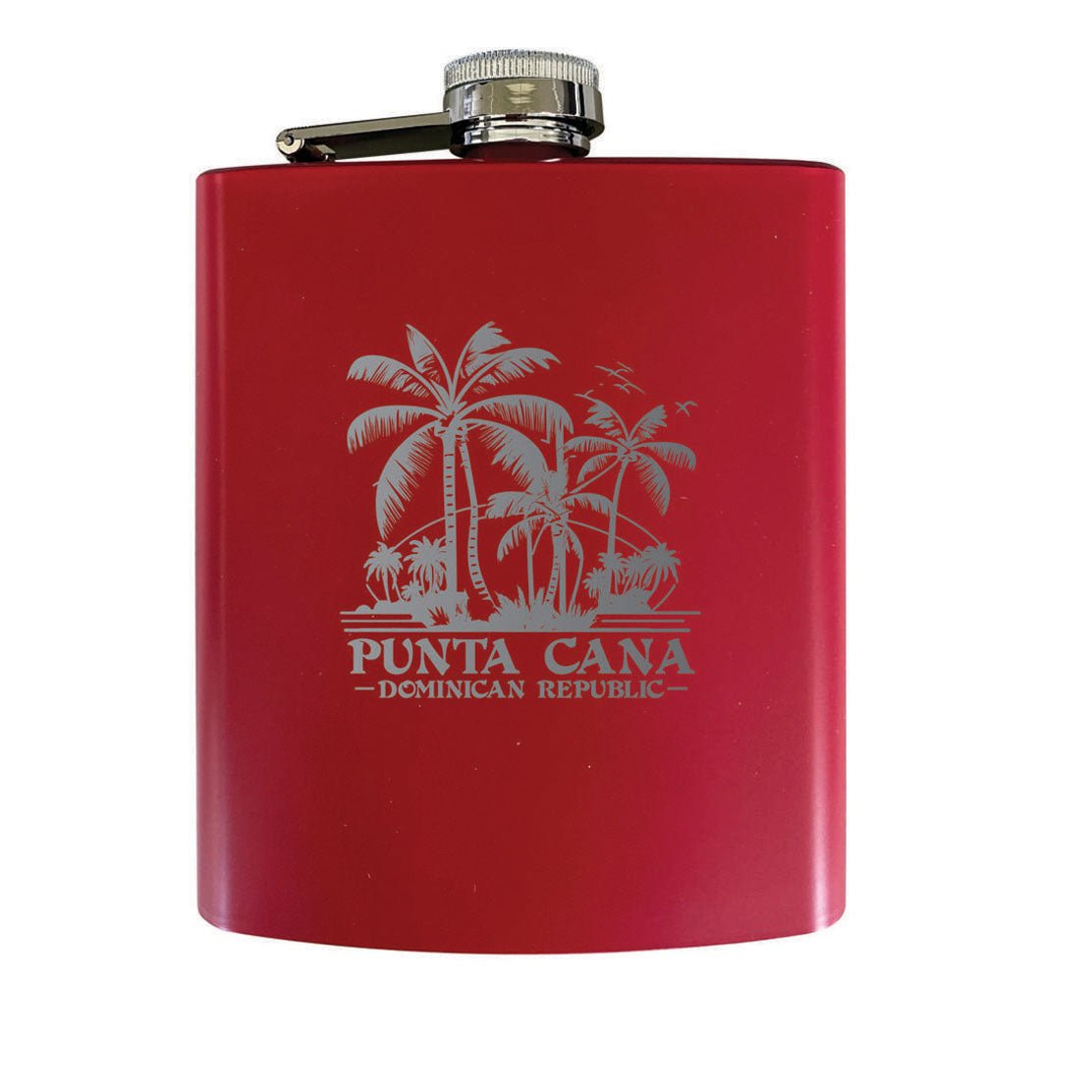 Punta Cana Dominican Republic Souvenir Engraved Matte Finish Stainless Steel 7 Oz Flask - Red, PALMS