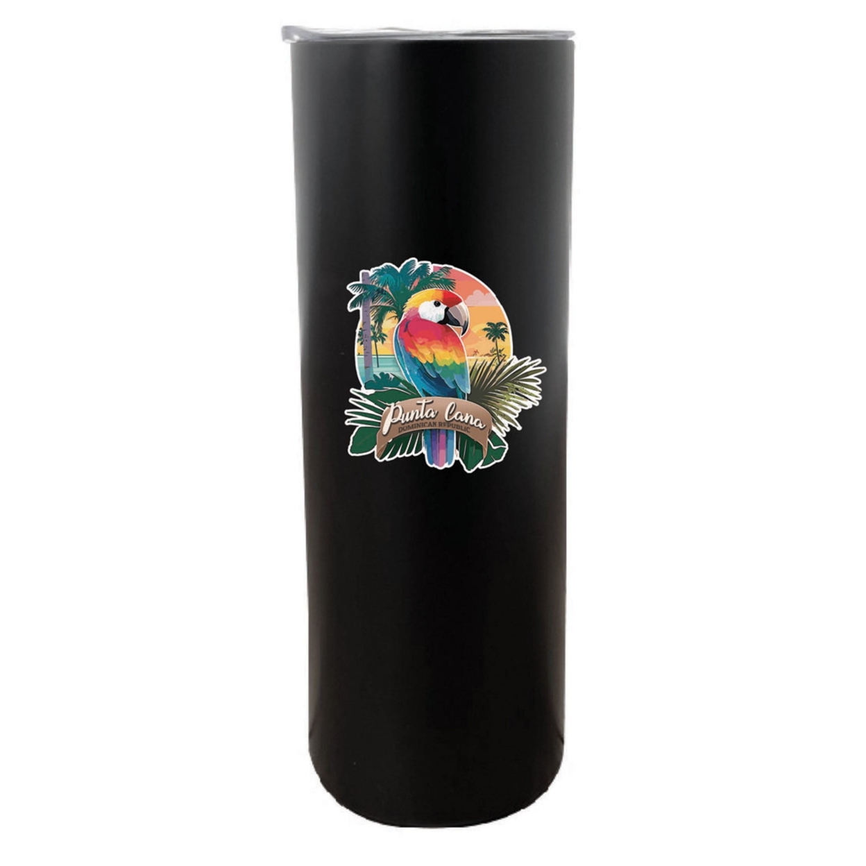 Punta Cana Dominican Republic Souvenir 20 Oz Insulated Stainless Steel Skinny Tumbler - Rainbow Glitter Gray, PALM