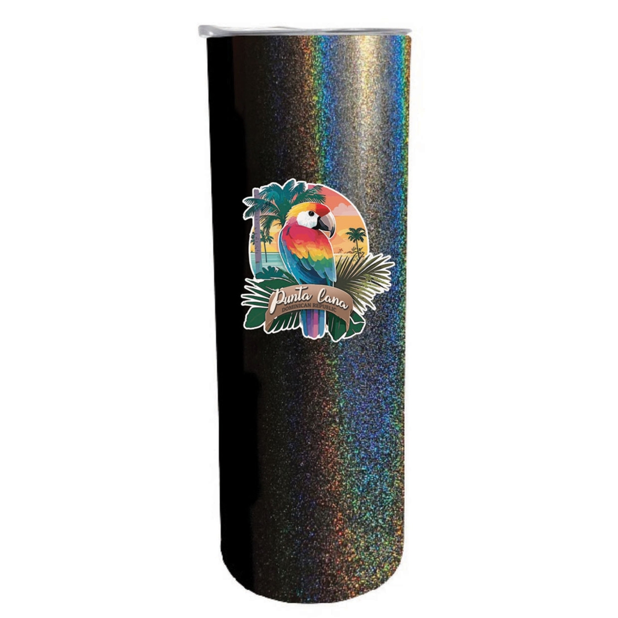 Punta Cana Dominican Republic Souvenir 20 Oz Insulated Stainless Steel Skinny Tumbler - Rainbow Glitter Purple, PARROT