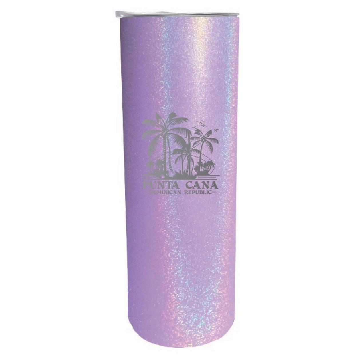 Punta Cana Dominican Republic Souvenir 20 Oz Insulated Stainless Steel Skinny Tumbler Etched - Rainbow Glitter Purple, PALMS