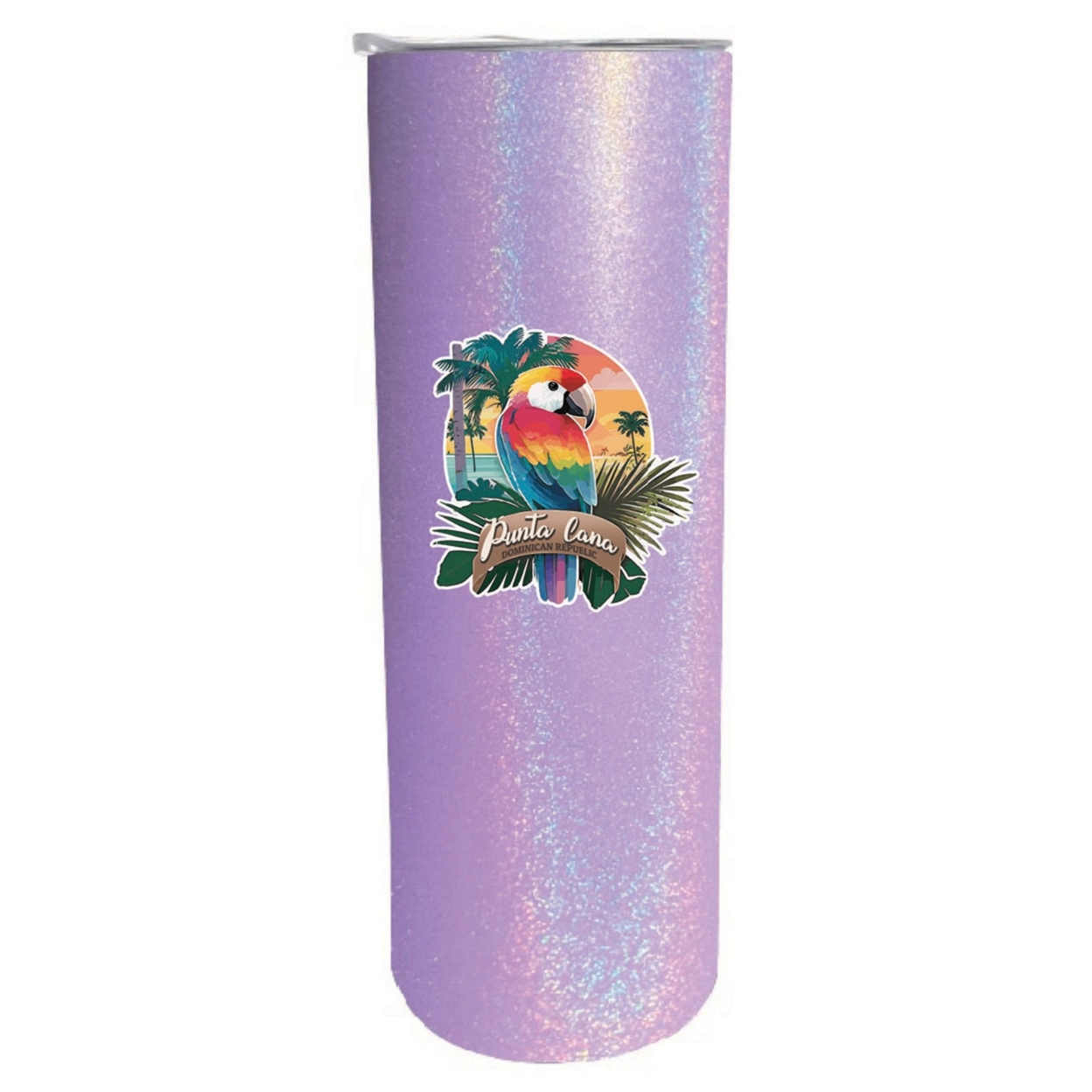 Punta Cana Dominican Republic Souvenir 20 Oz Insulated Stainless Steel Skinny Tumbler - Rainbow Glitter Purple, PARROT