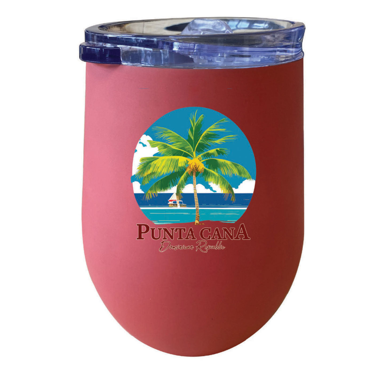Punta Cana Dominican Republic Souvenir 12 Oz Insulated Wine Stainless Steel Tumbler - Coral, PALM