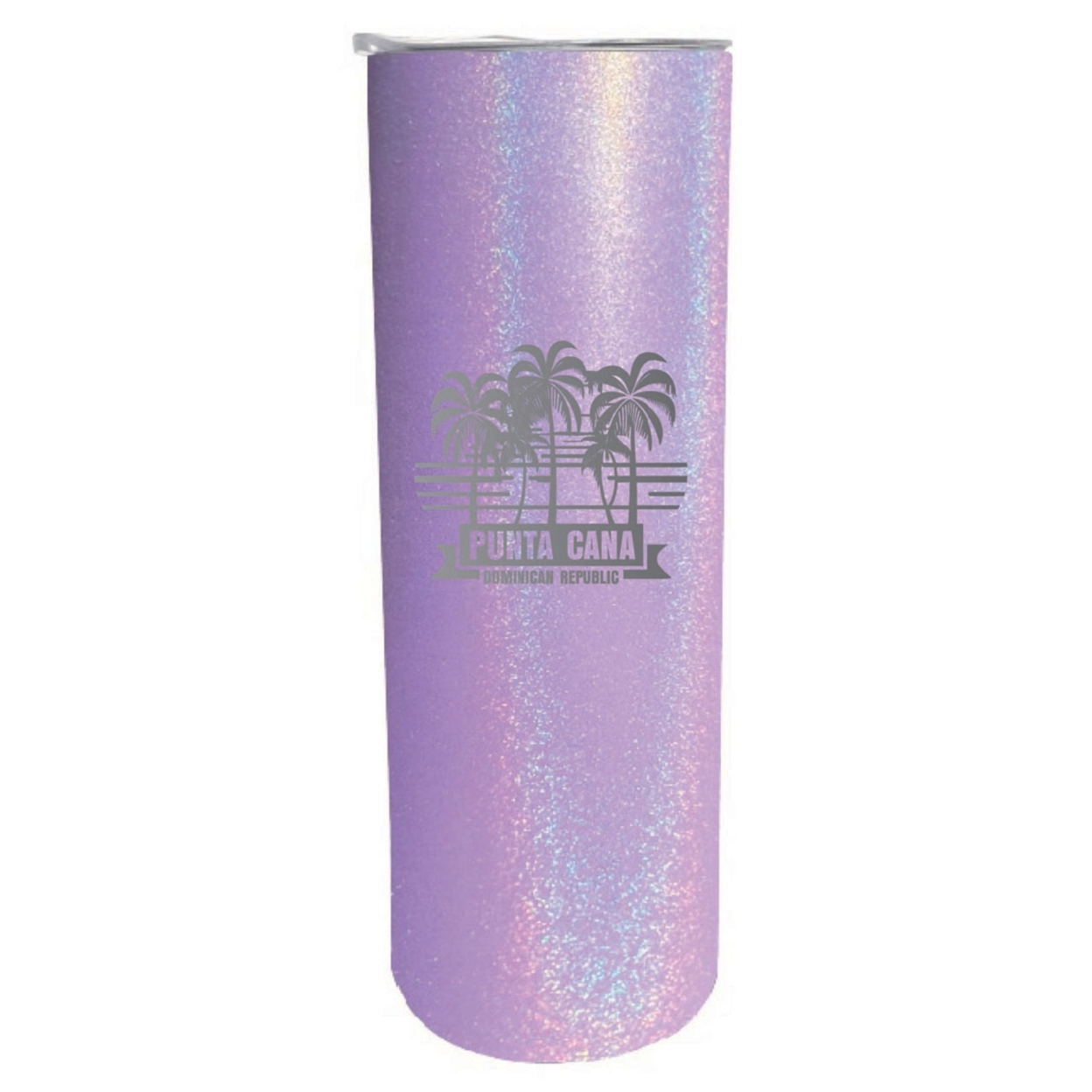 Punta Cana Dominican Republic Souvenir 20 Oz Insulated Stainless Steel Skinny Tumbler Etched - Rainbow Glitter Purple, PALM BEACH