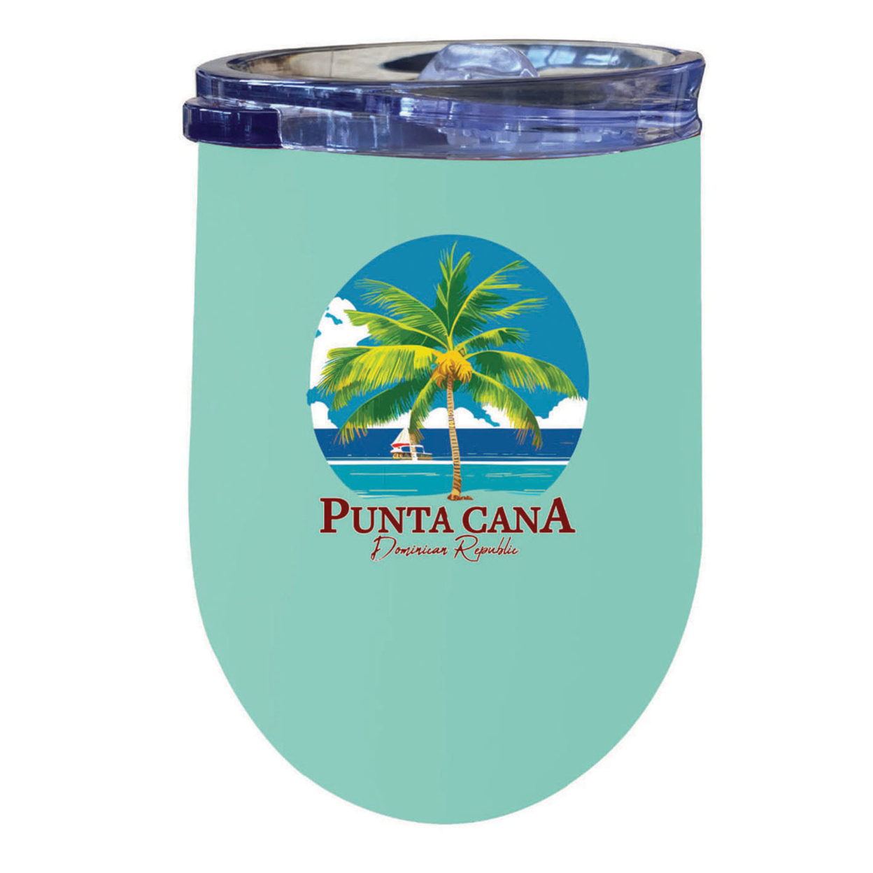 Punta Cana Dominican Republic Souvenir 12 Oz Insulated Wine Stainless Steel Tumbler - Seafoam, PALM