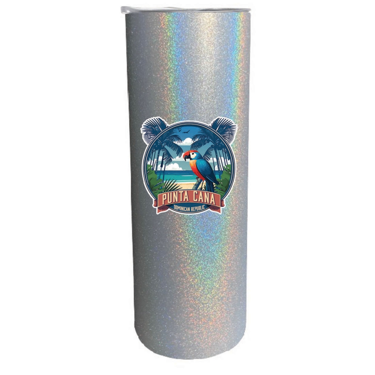 Punta Cana Dominican Republic Souvenir 20 Oz Insulated Stainless Steel Skinny Tumbler - Rainbow Glitter Gray, PARROT B
