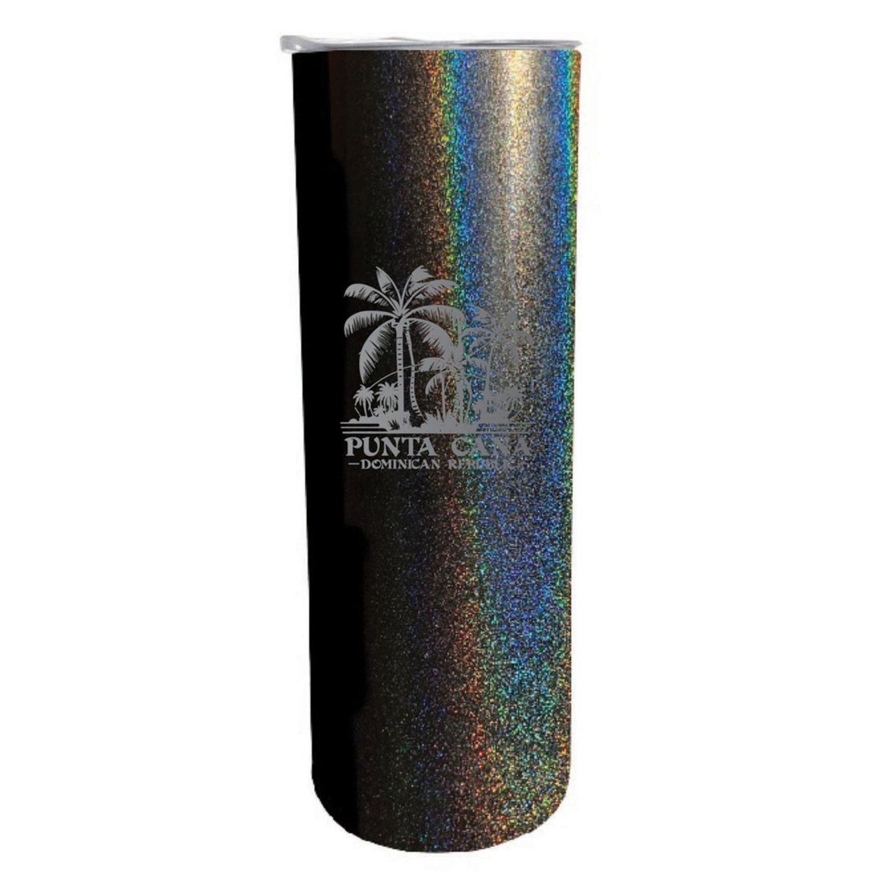 Punta Cana Dominican Republic Souvenir 20 Oz Insulated Stainless Steel Skinny Tumbler Etched - Rainbow Glitter Black, PALMS