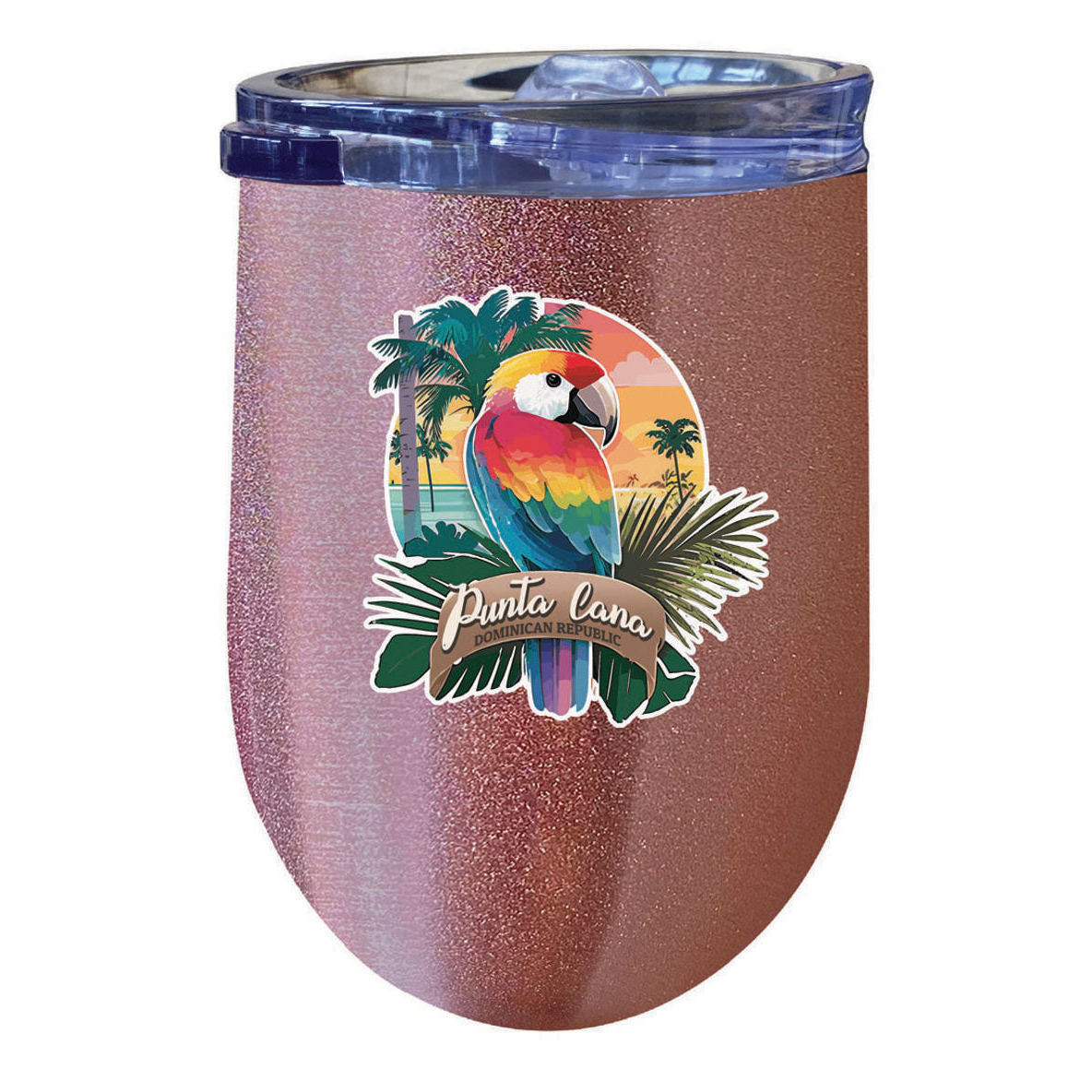 Punta Cana Dominican Republic Souvenir 12 Oz Insulated Wine Stainless Steel Tumbler - Rose Gold, PARROT