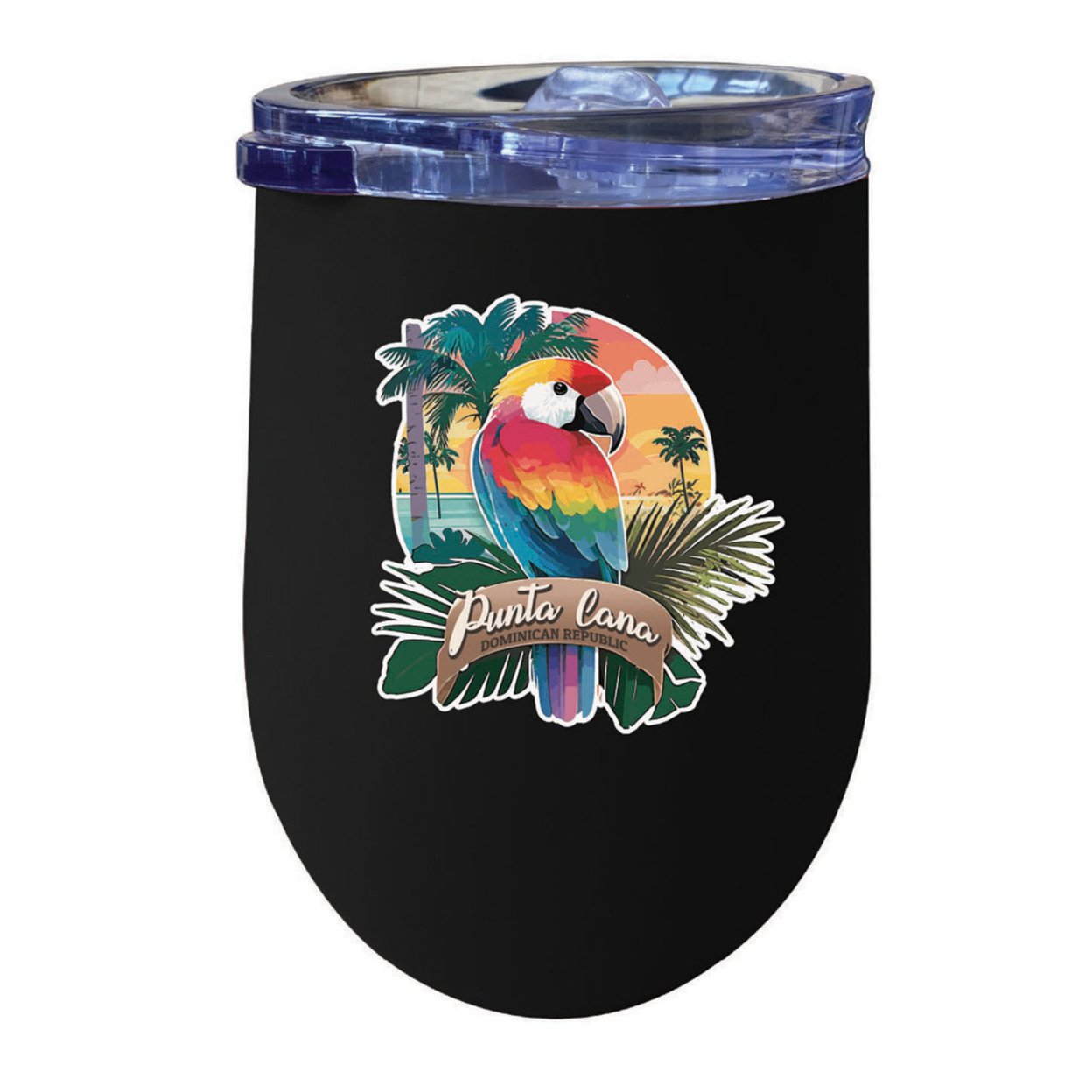 Punta Cana Dominican Republic Souvenir 12 Oz Insulated Wine Stainless Steel Tumbler - Black, PARROT
