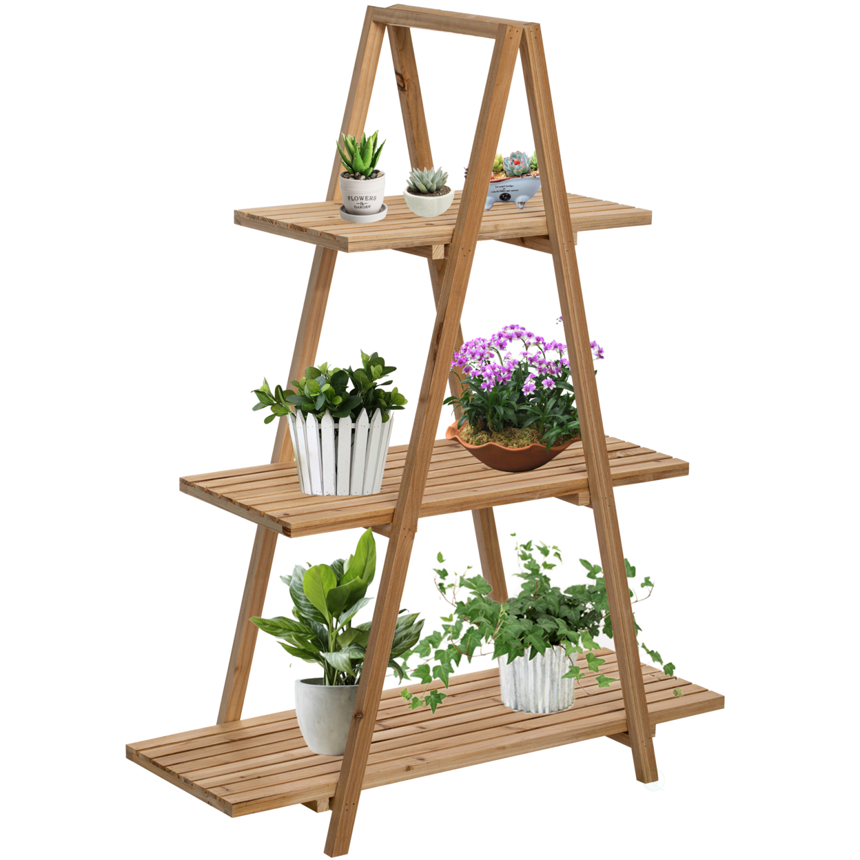 Decorative Wooden 3 Tier Shelf With Rustic Farmhouse Design - Natural Wood Finish, Sturdy And Durable Build, Space-Saving Organization