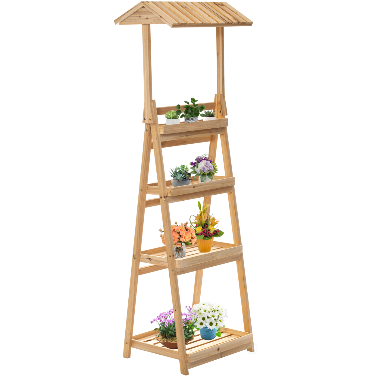 Small Slim Narrow Wooden Shelf Stand Cart Plant Shelf With Artistic Roof Design Will Add A Touch Of Rustic Elegance To Your Home Plant Stand