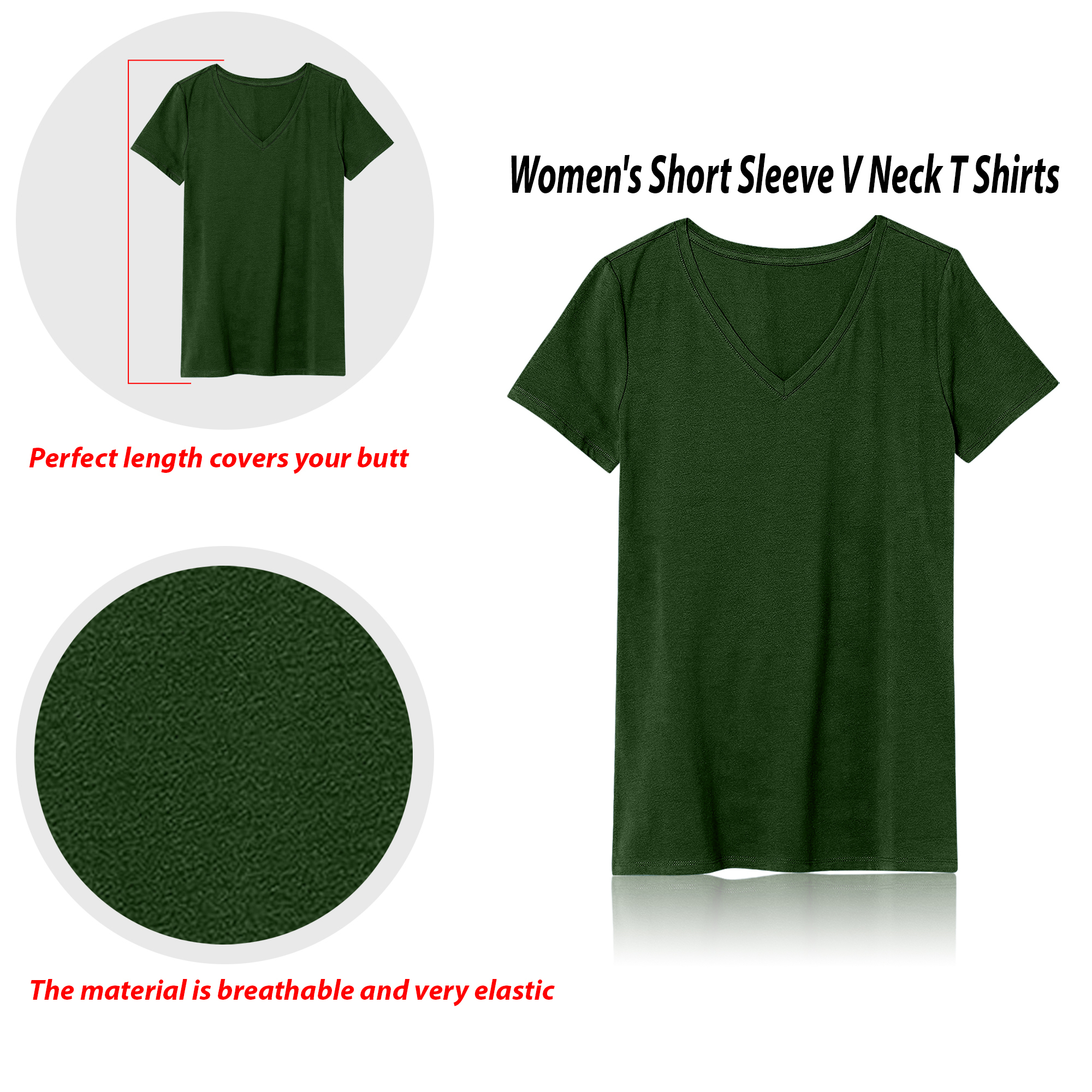 5-Pack: Ladies Ultra Soft Cotton Basic Short Sleeve V-Neck Short Sleeve Summer T-Shirts - Large