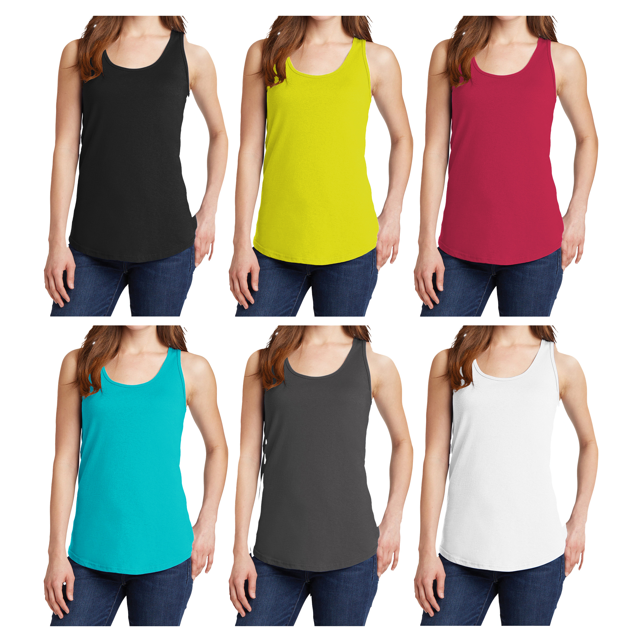 6-Pack: Women's Lightweight Crew Neck Solid Fit Ultra-Soft Summer Gym Sports Tank Top - Large