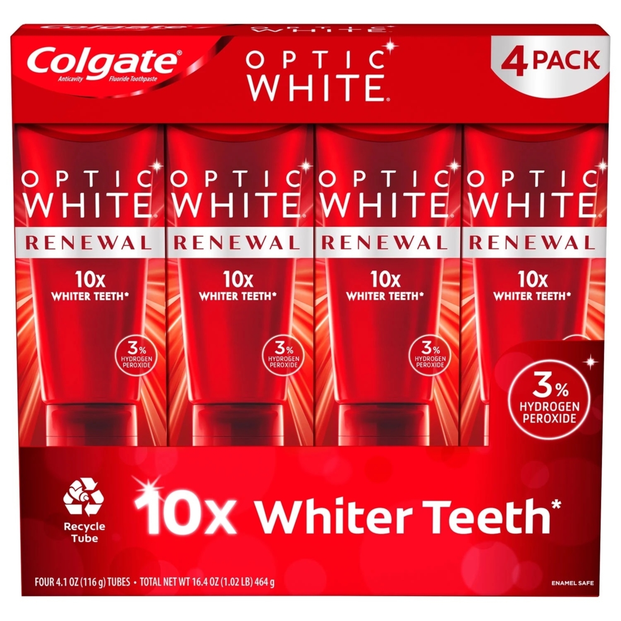 Colgate Optic White Renewal Whitening Toothpaste, 4.1 Ounce (Pack Of 4)
