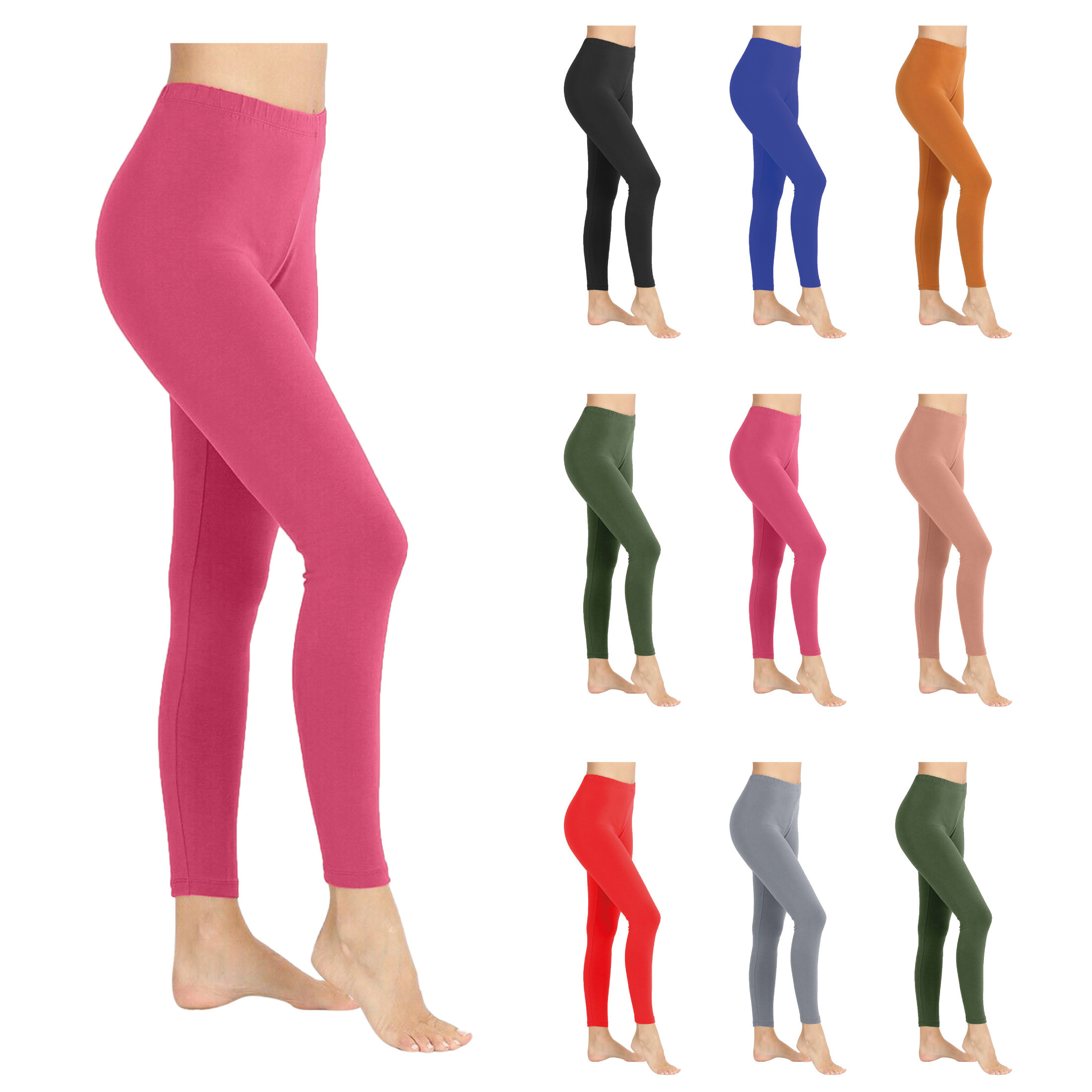2-Pack: Ladies Solid High Waisted Soft Gym Yoga Sports Yummy Leggings - Medium