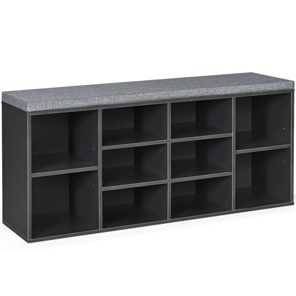 Entryway Padded Shoe Storage Bench 10-Cube Organizer Bench Adjustable - Grey