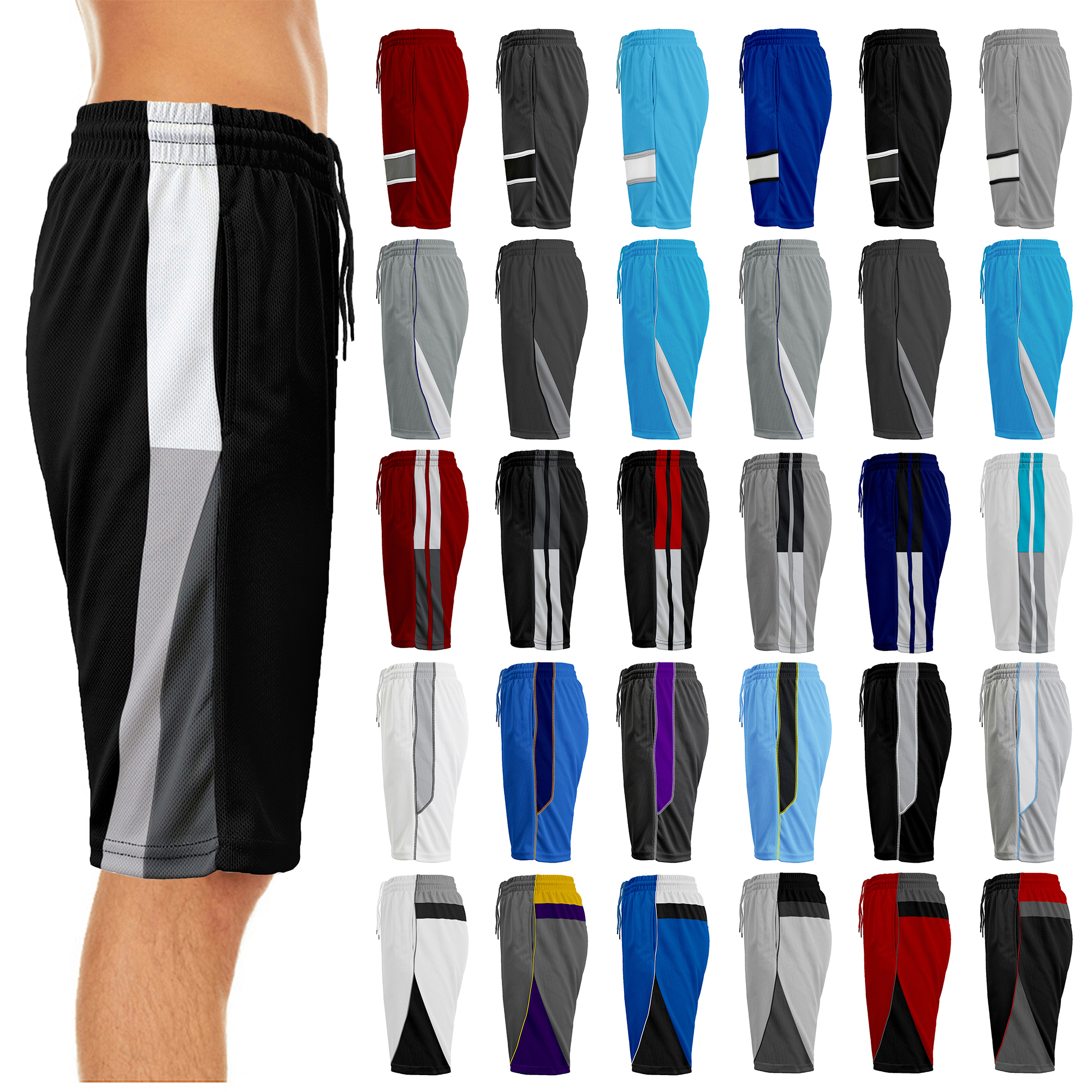 5-Pack: Men's Active Summer Athletic Mesh Moisture-Wicking Performance Shorts - Large