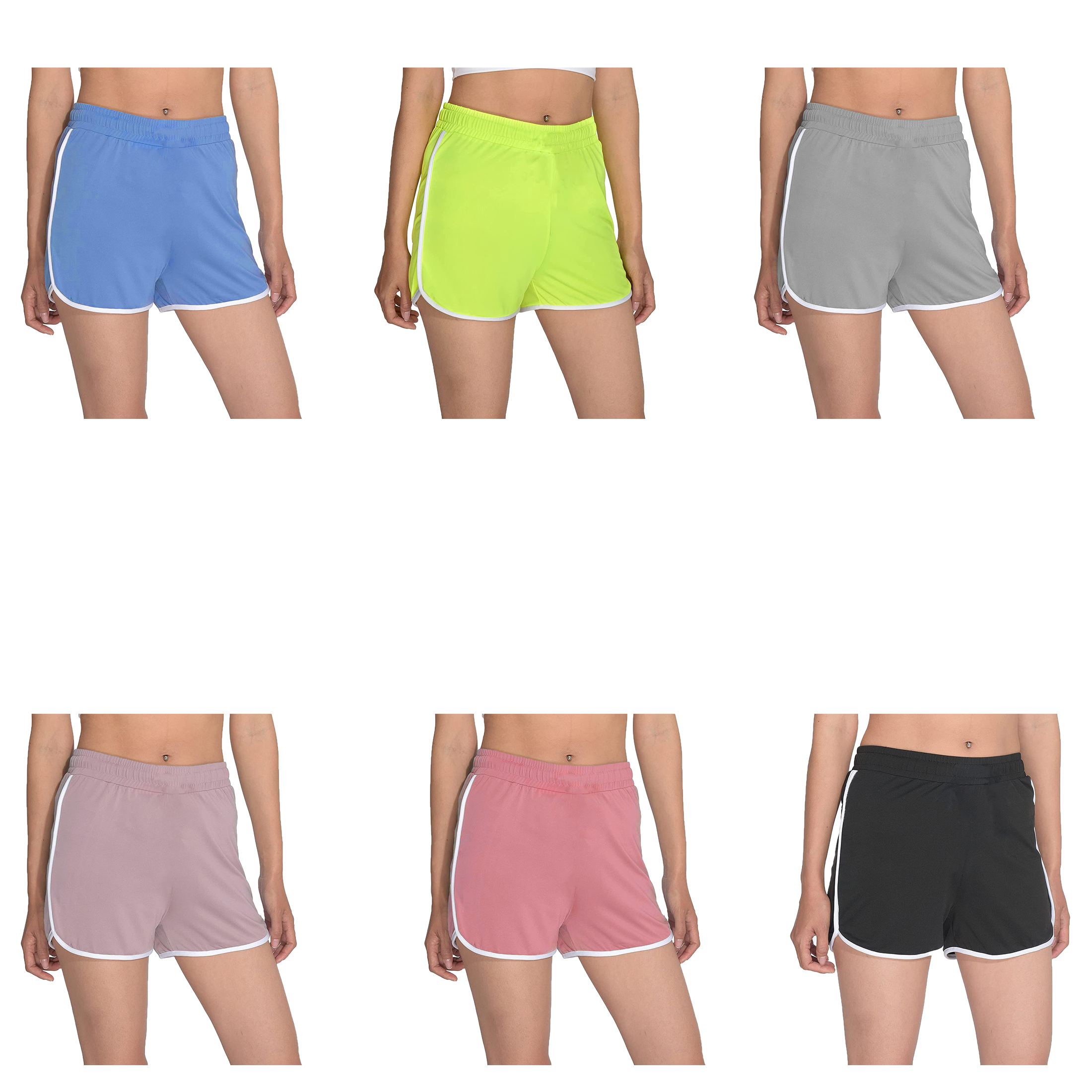 6-Pack: Women's Striped Dolphin Toe Soft Stylish Active Biker Gym Yoga Summer Shorts - Small
