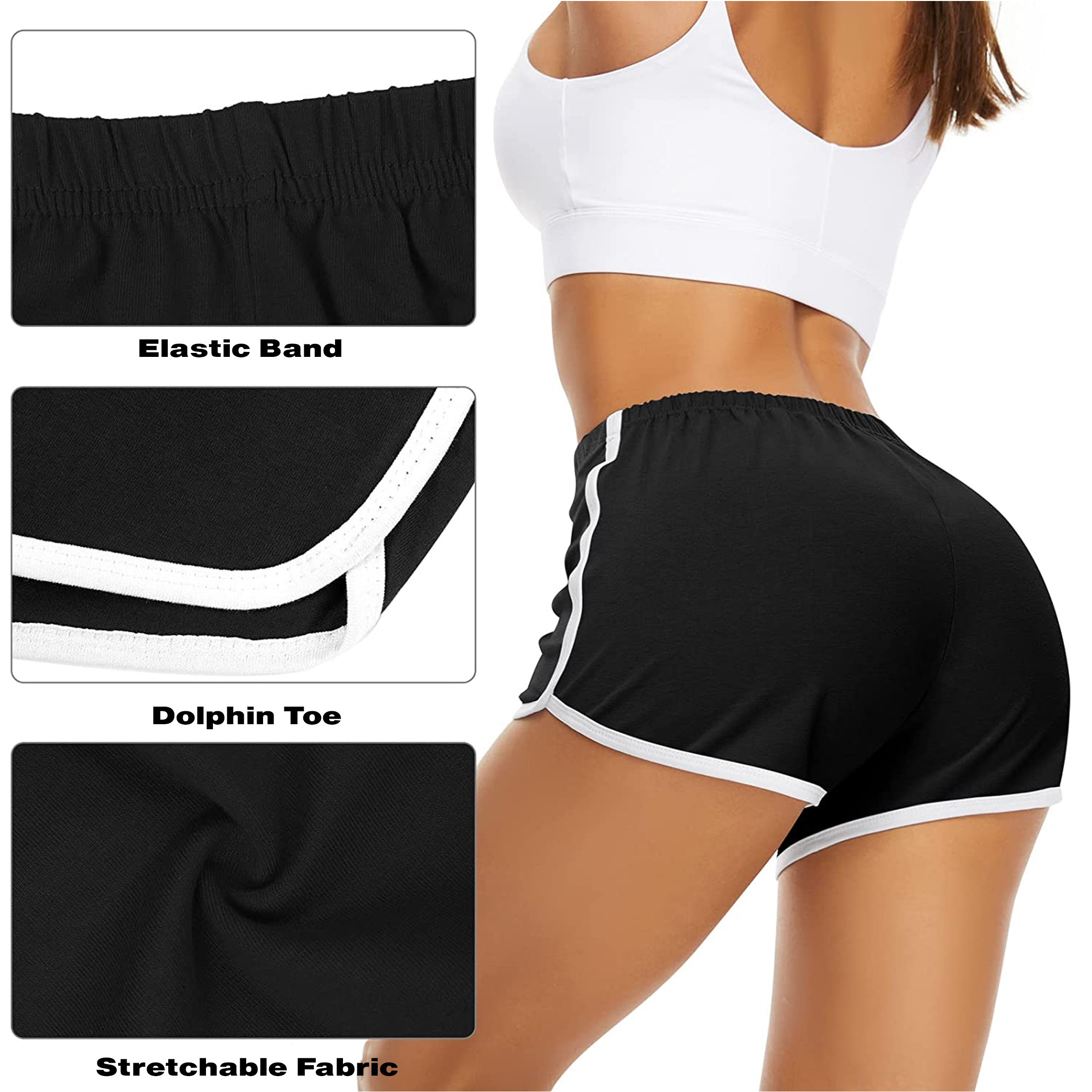 6-Pack: Women's Striped Dolphin Toe Soft Stylish Active Biker Gym Yoga Summer Shorts - Small