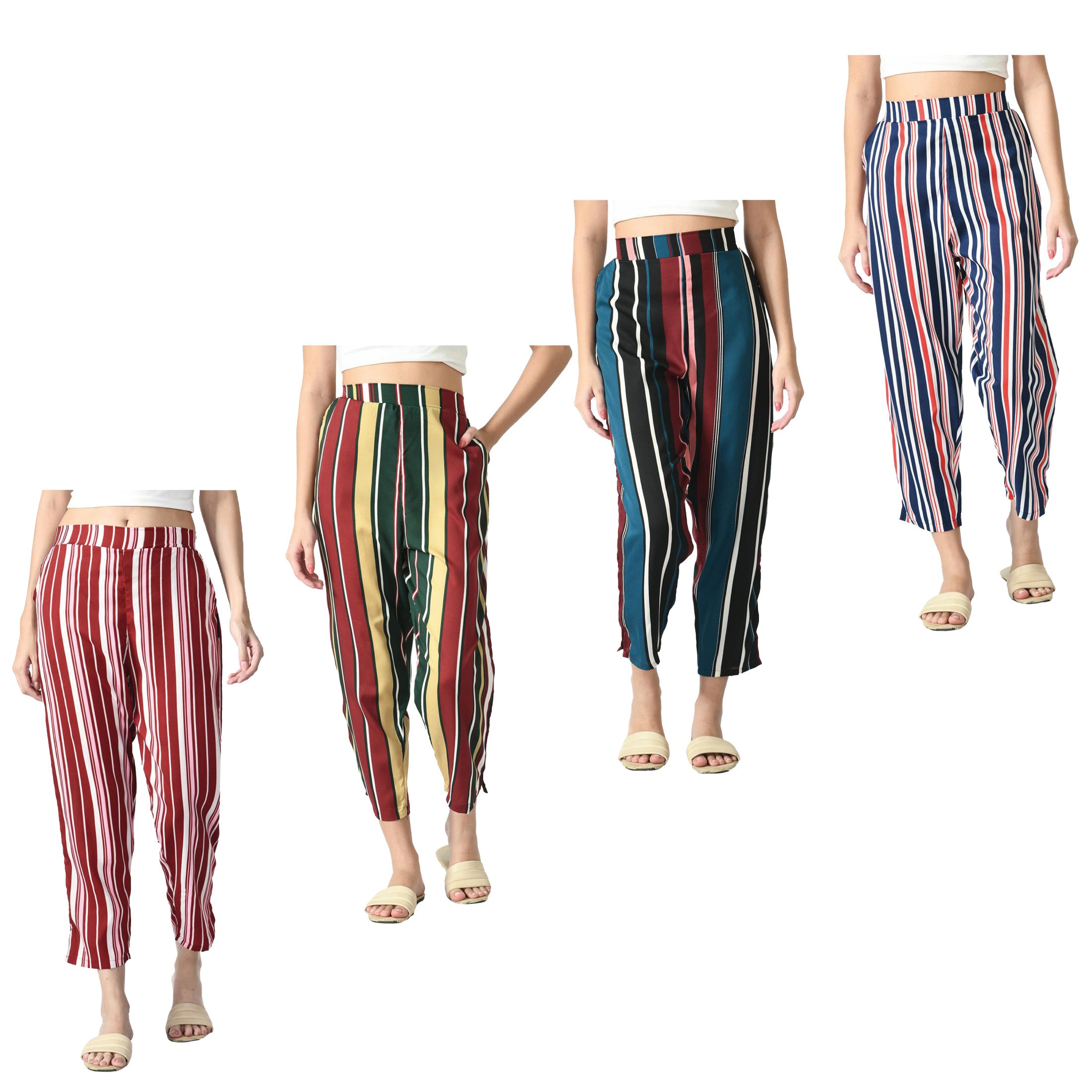 2-Pack: Ladies Summer Soft Fashionable Striped Wide Open Boho Leg Palazzo Pants - XX-Large