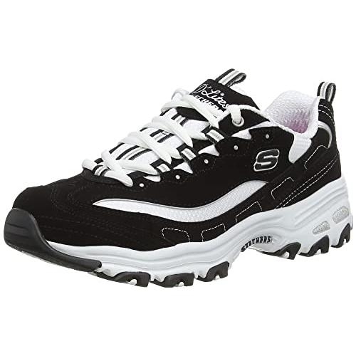Skechers Women's D'Lites Memory Foam Lace-up Sneaker 8.5 BLACK/WHITE - BLACK/WHITE, 10
