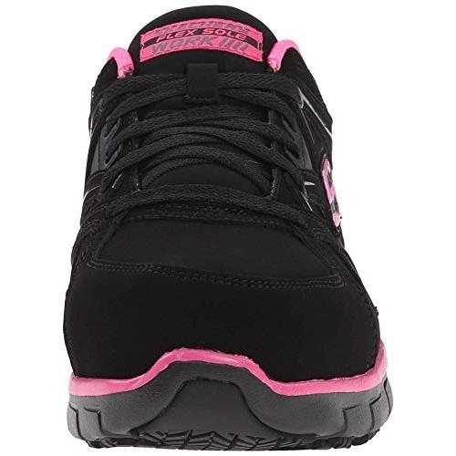 Skechers For Work Women's Synergy Sandlot Alloy Toe Lace-Up Work Shoe 6 BLACK/PINK - BLACK/PINK, 7.5 X-Wide