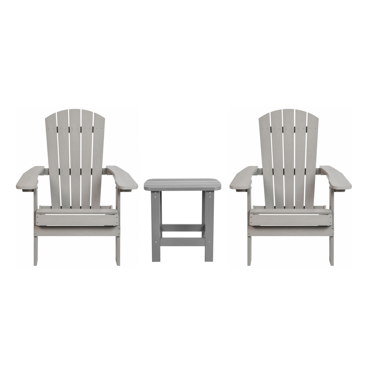 3 Piece Indoor Outdoor Seating Set, Adirondack Style Chairs, Light Gray