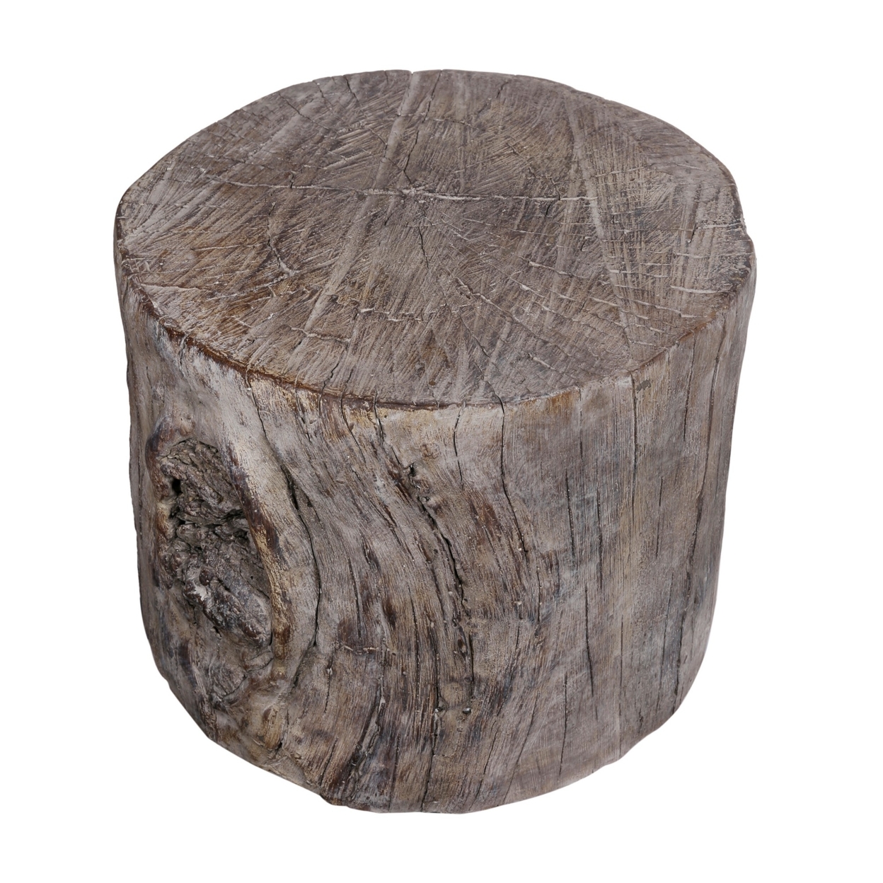 9 Inch Cement Stool Table, Tree Stump Design, Round Top, Classic Brown- Saltoro Sherpi