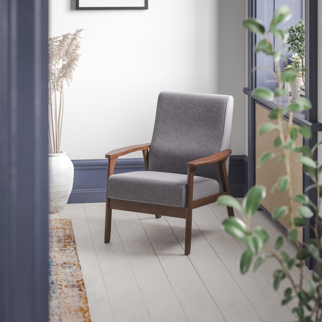 Gray Faux Linen Arm Chair