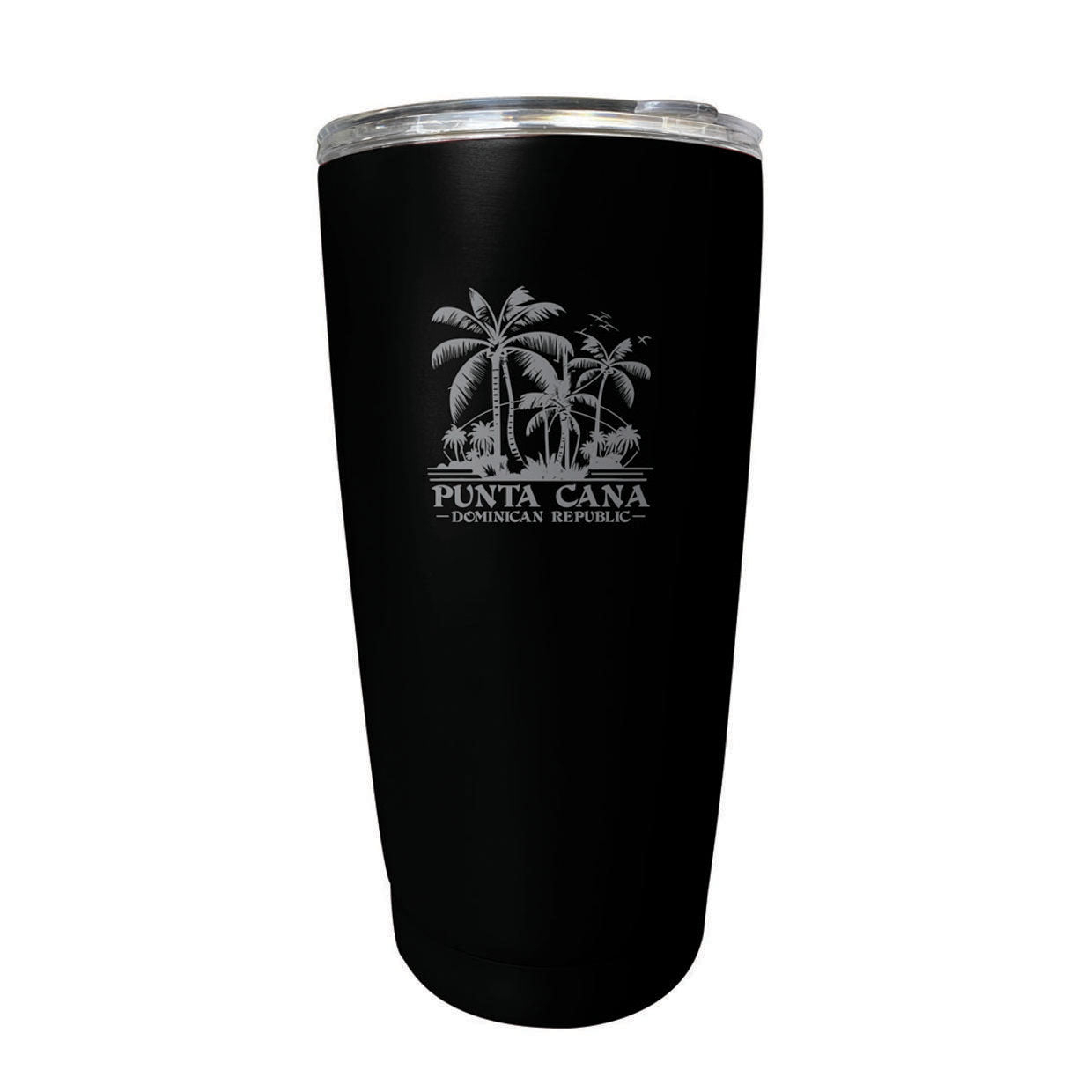 Punta Cana Dominican Republic Souvenir 16 Oz Stainless Steel Insulated Tumbler Etched - Black, PALMS