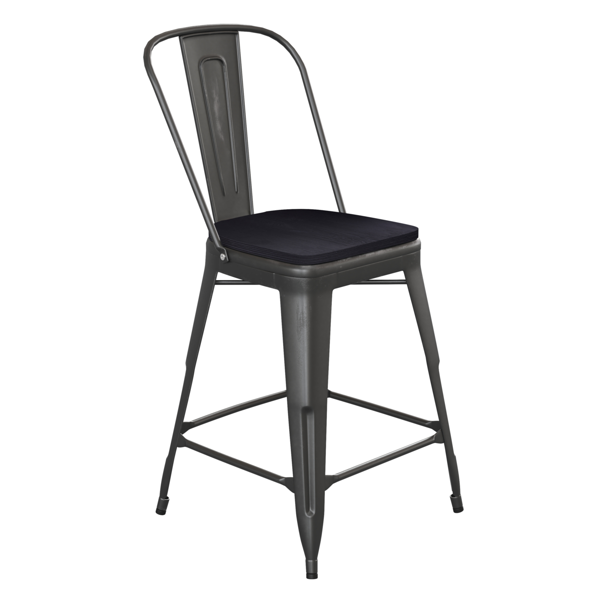 24 Inch Metal Counter Stool, Curved Open Back, Sleek Seat, Black