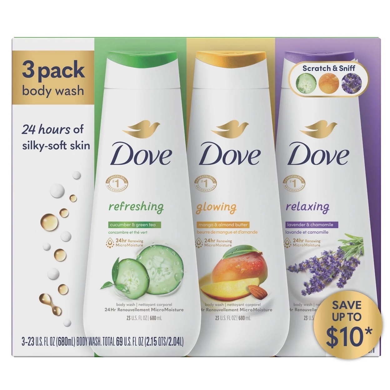 Dove Refresh, Glow & Relax Body Wash Collection, 23 Fluid Ounce (Pack Of 3)