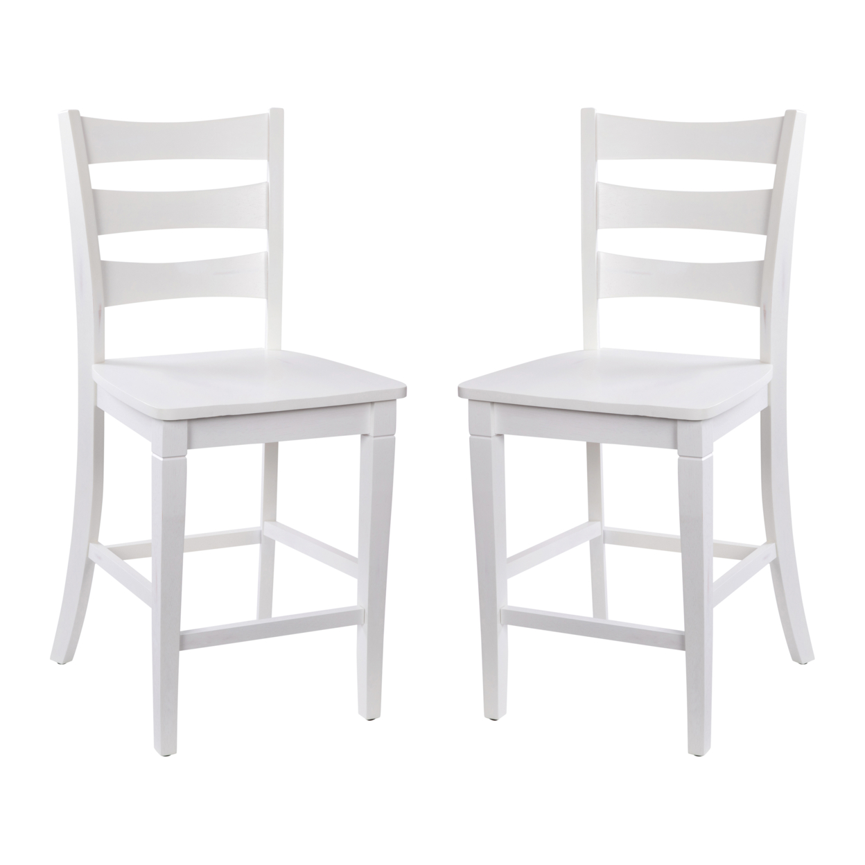 2 Piece Counter Stool, Slatted Design Back, White
