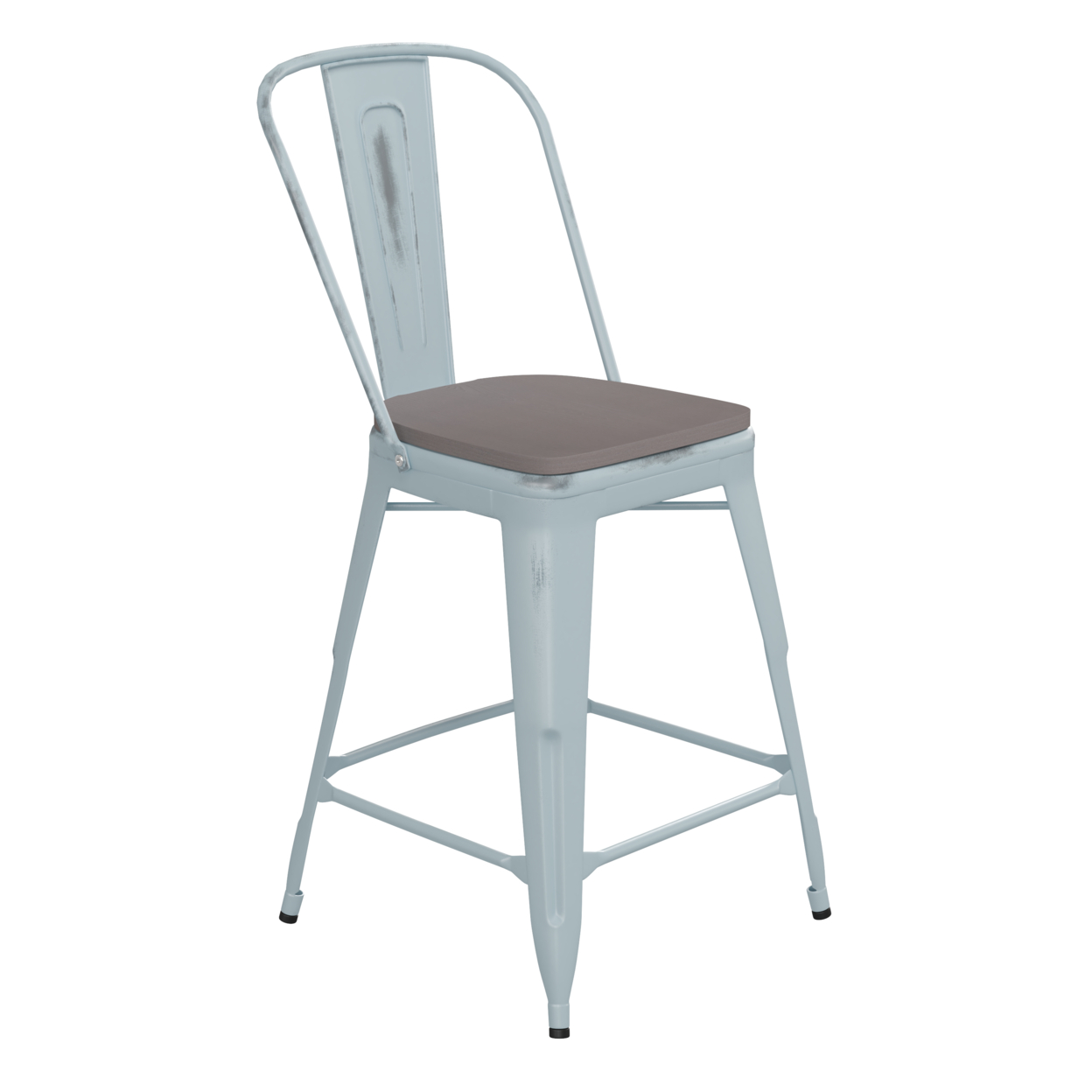 24 Inch Metal Counter Stool, Curved Open Back, Sleek Seat, Light Gray