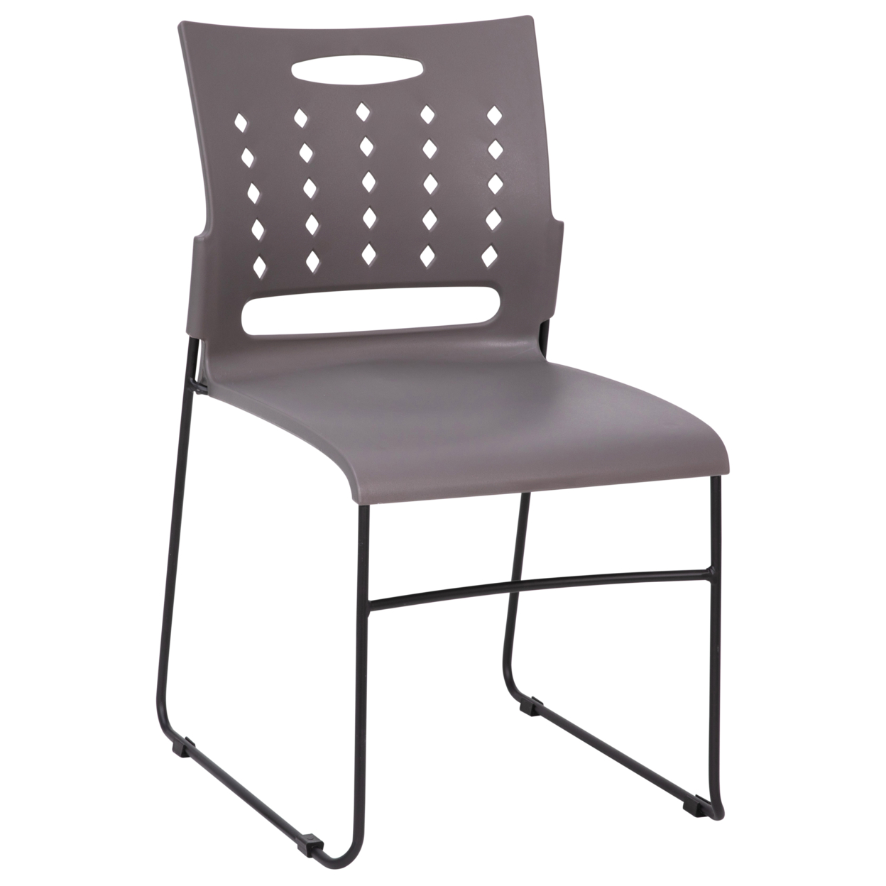 2 Piece Chairs, Gray Plasti Frame, Curved Flared Back, Cut Out Design