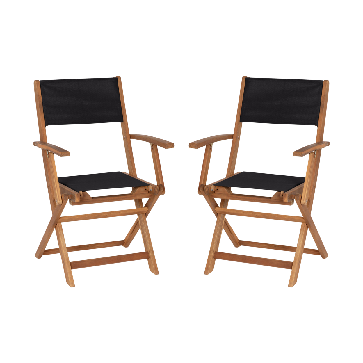 Set Of 2 Indoor Outdoor Folding Bristo Chair, Black Textilene Seat And Back