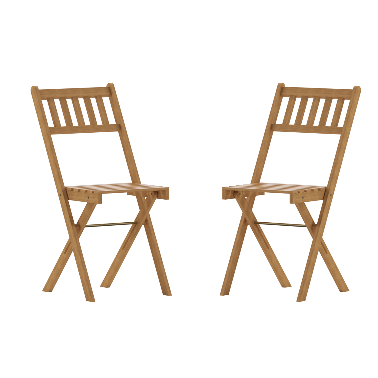Set Of 2 Indoor Outdoor Folding Bristo Chair, Black Textilene, Brown X Base