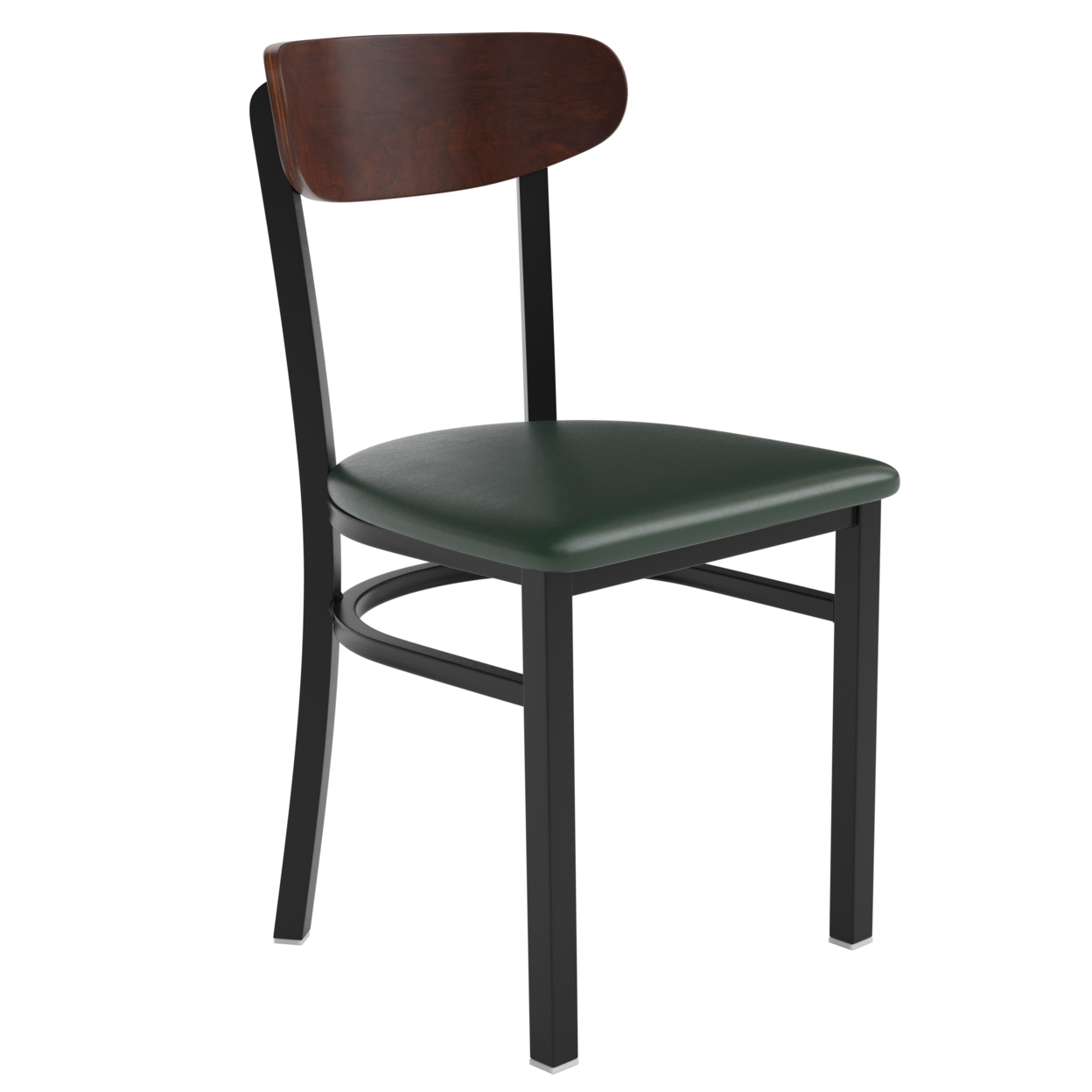 Dining Chair, Walnut Wood Boomerang Back, Green Vinyl Seat And Steel Frame