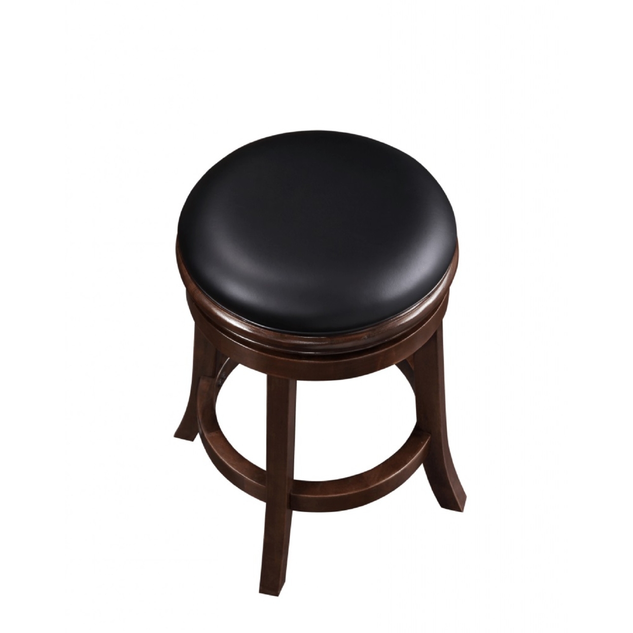 Sabi 24 Inch Swivel Counter Stool, Backless, Solid Wood, Faux Leather, Espresso Brown, Black