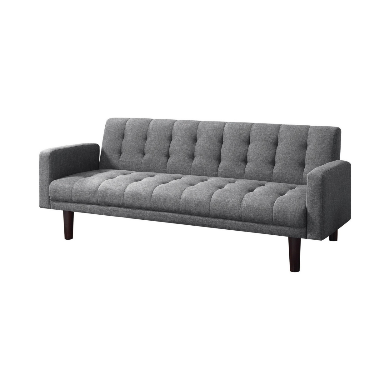 74 Inch Sofa Bed, Tufted Gray Linen Like Fabric, Track Arms, Hardwood Frame