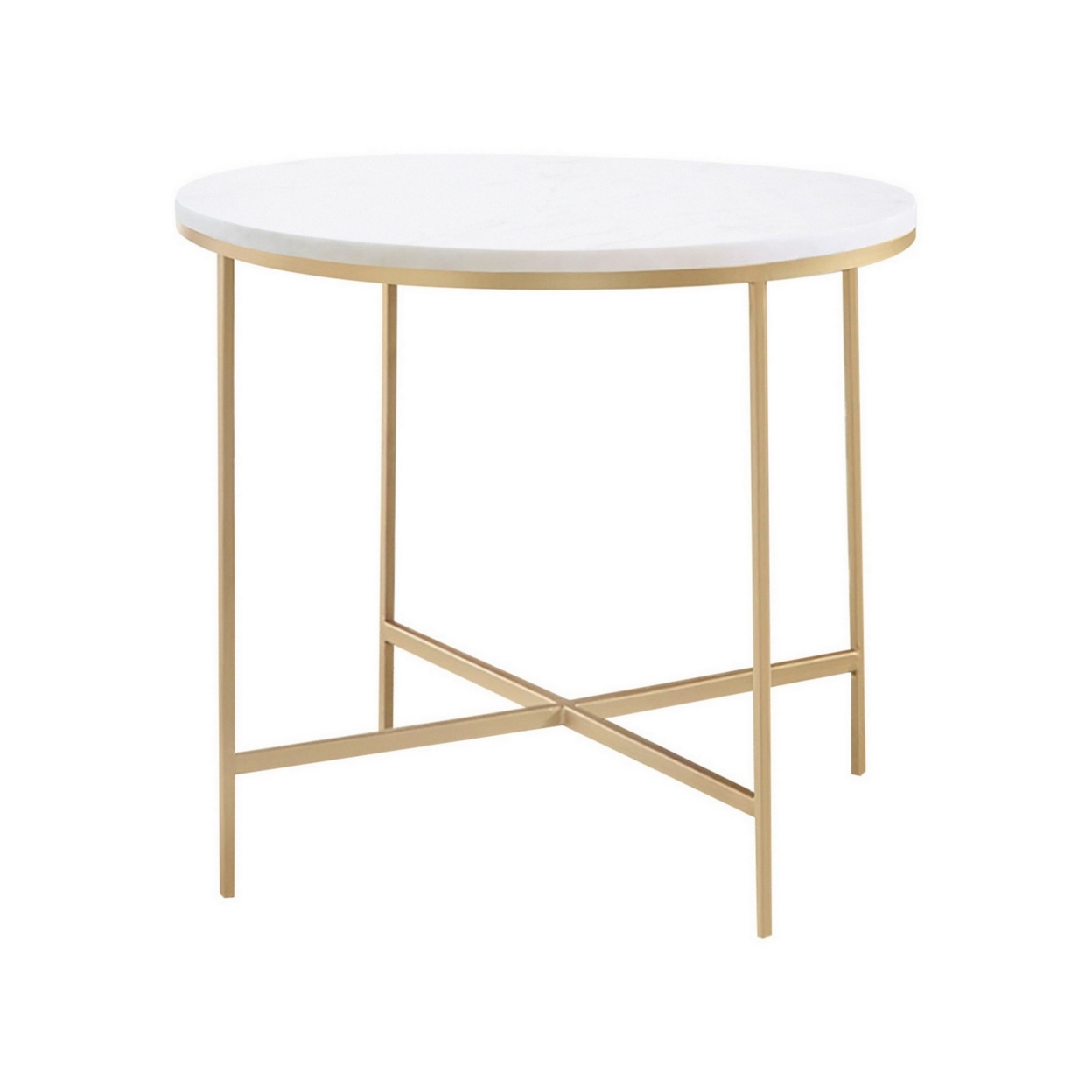24 Inch Side End Table, Rounded Marble Surface, Sleek Gold Metal Frame- Saltoro Sherpi