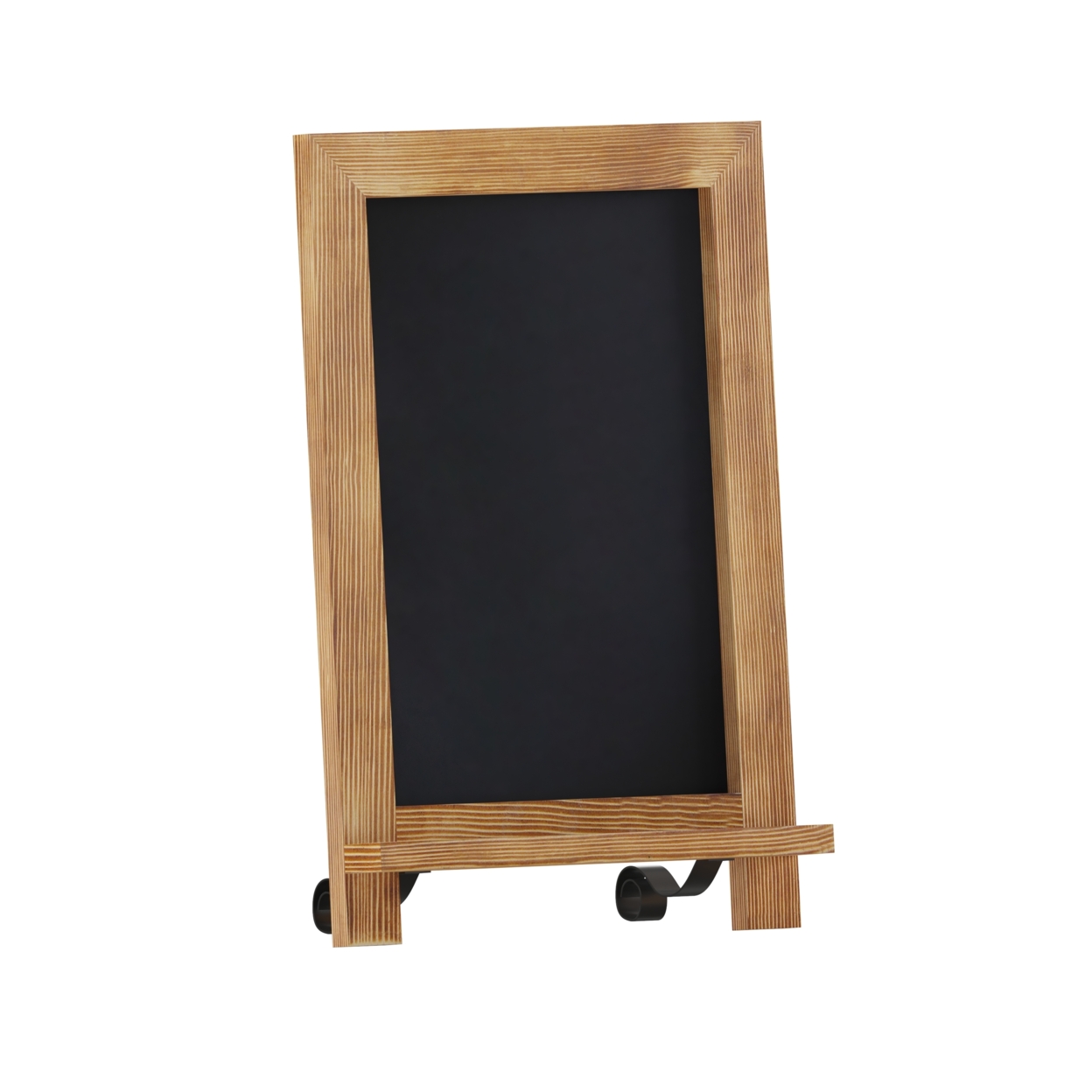 Magnetic Chalkboard, Walnut Brown Wood Frame, Metal Scrolled Legs