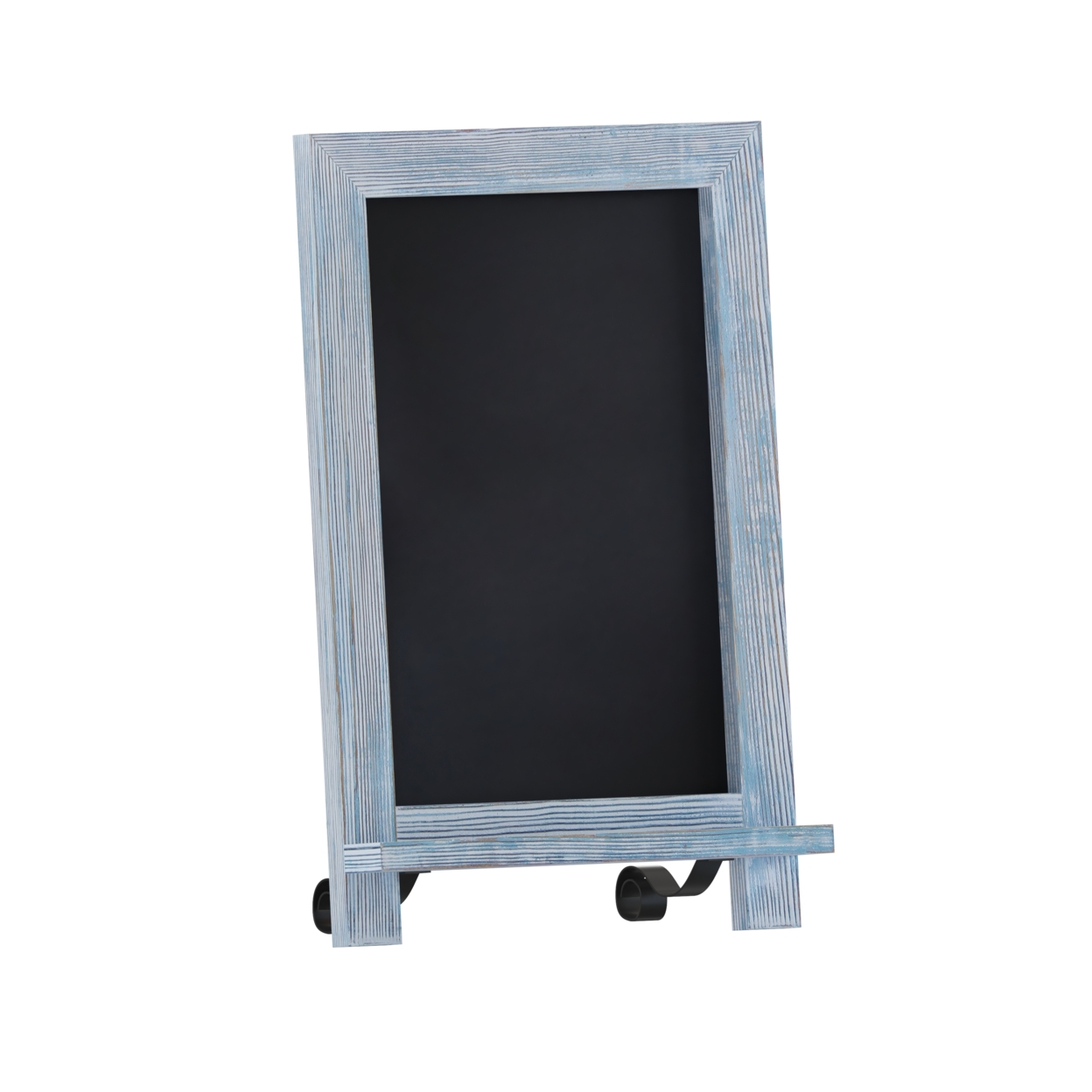 17 Inch Magnetic Chalkboard, Slate Blue Wood Frame, Metal Scrolled Legs